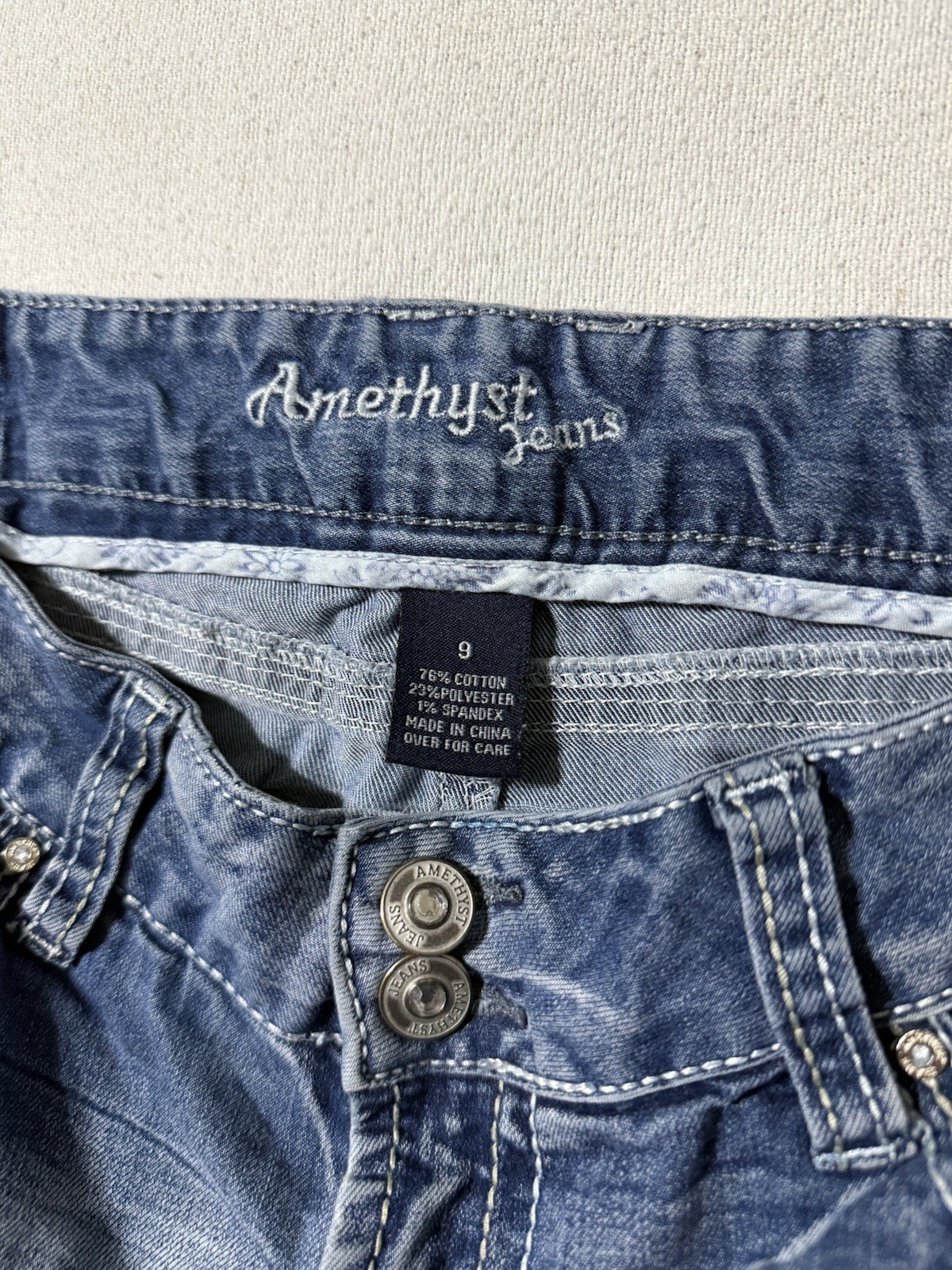 Amethyst Jeans Womens 9 Blue Bootcut Low Rise Medium Wash Distressed