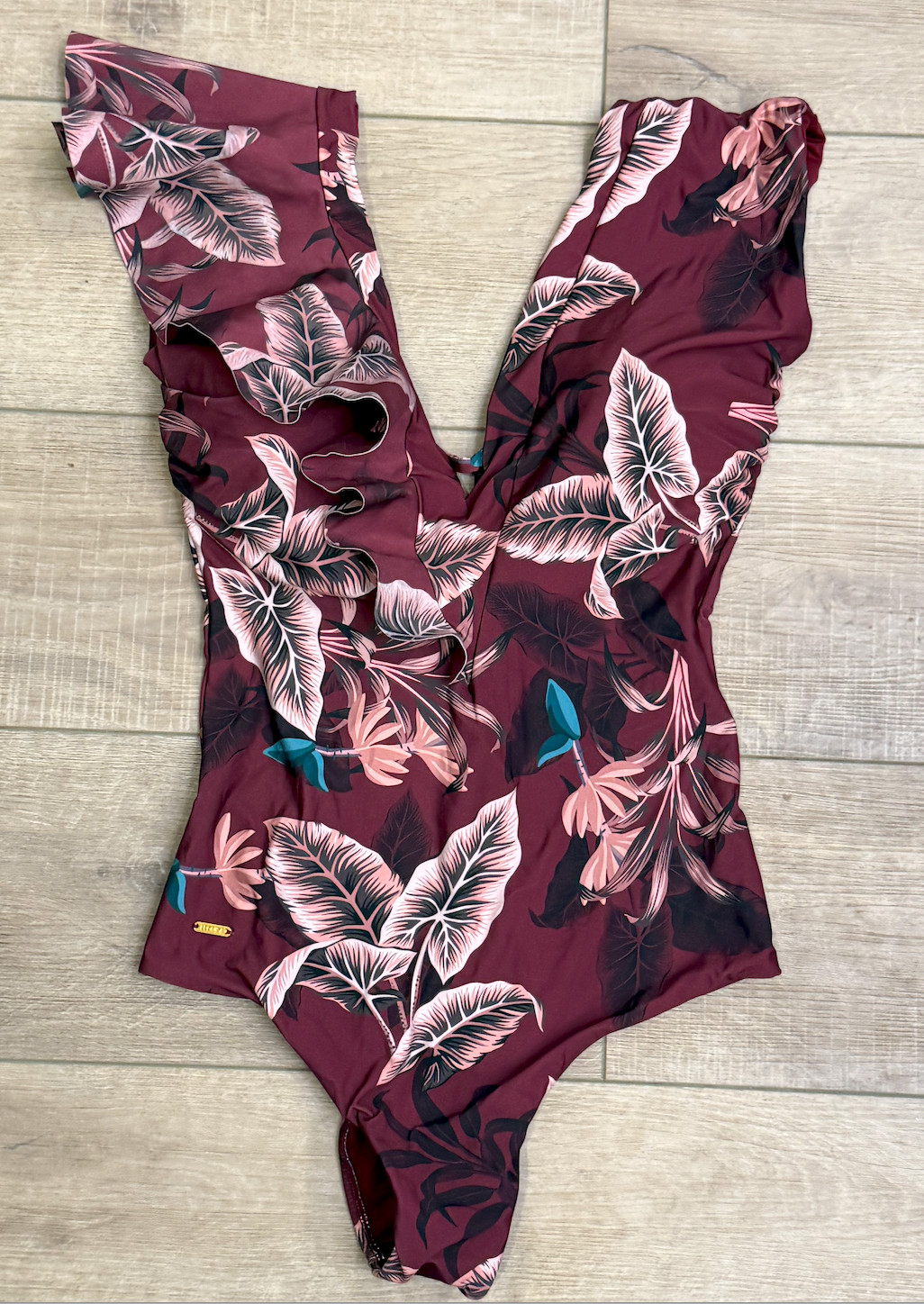 NEW LEONISA FLORAL RUFFLE ONE PIECE SWIMSUIT SZ 12