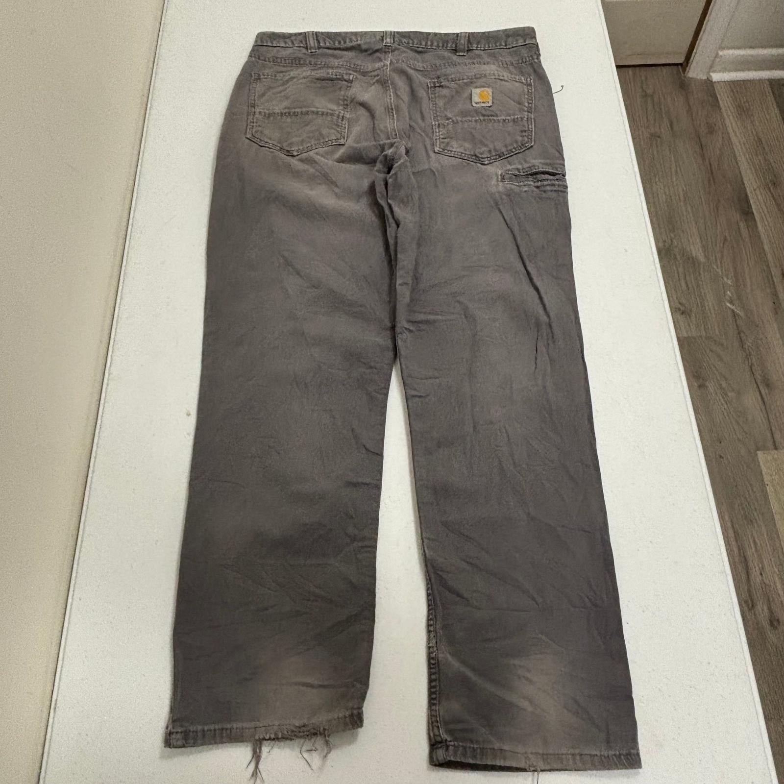 Carhartt Rugged Flex Relaxed Fit Canvas Work Pants Gray Distressed 36×32
