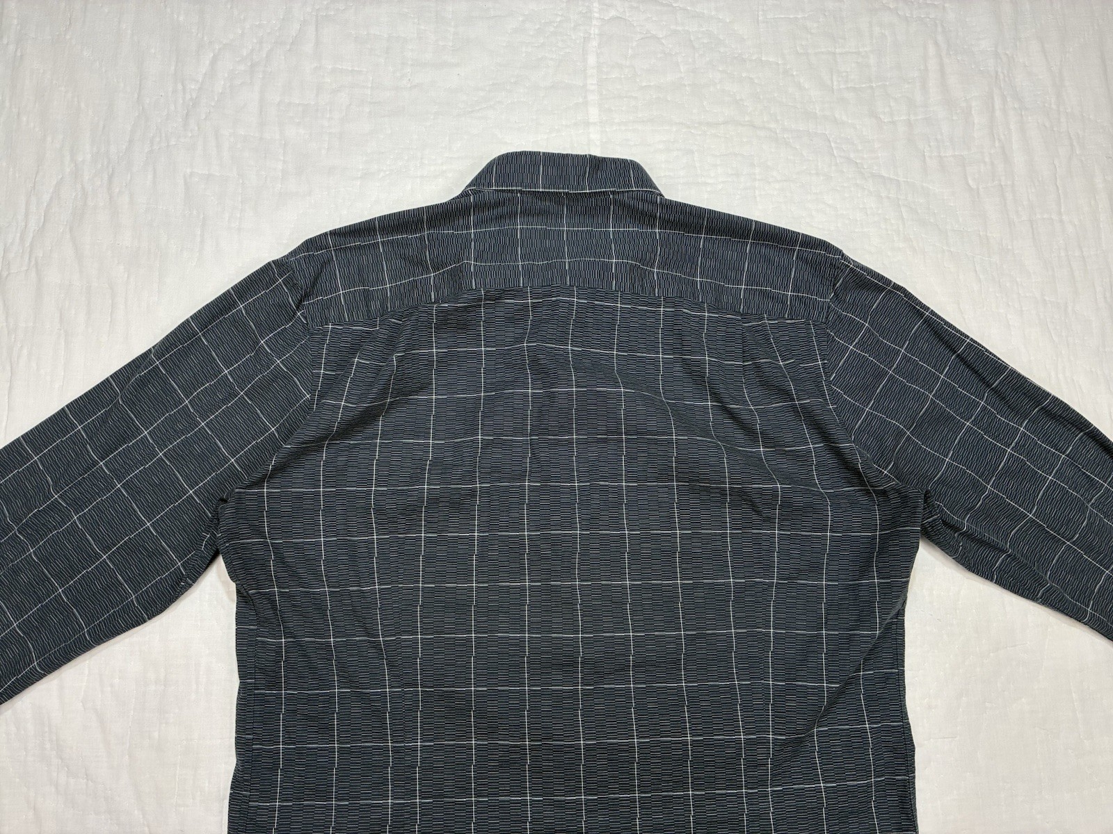 Hugo Boss Slim Fit Gray Geo Check Button Down Shirt Mens Large