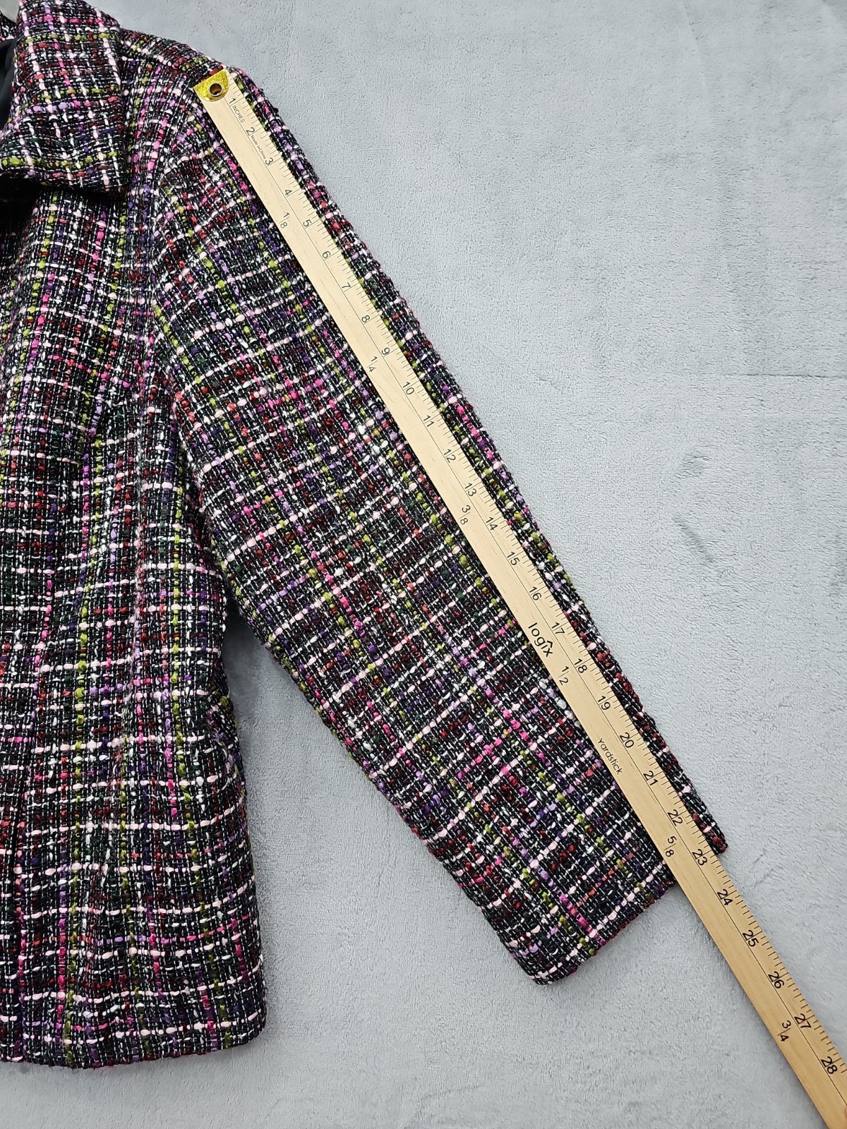 CJ Banks Blazer Jacket Womens 2X Tweed Multicolor Knit Zip Up Pockets Collared