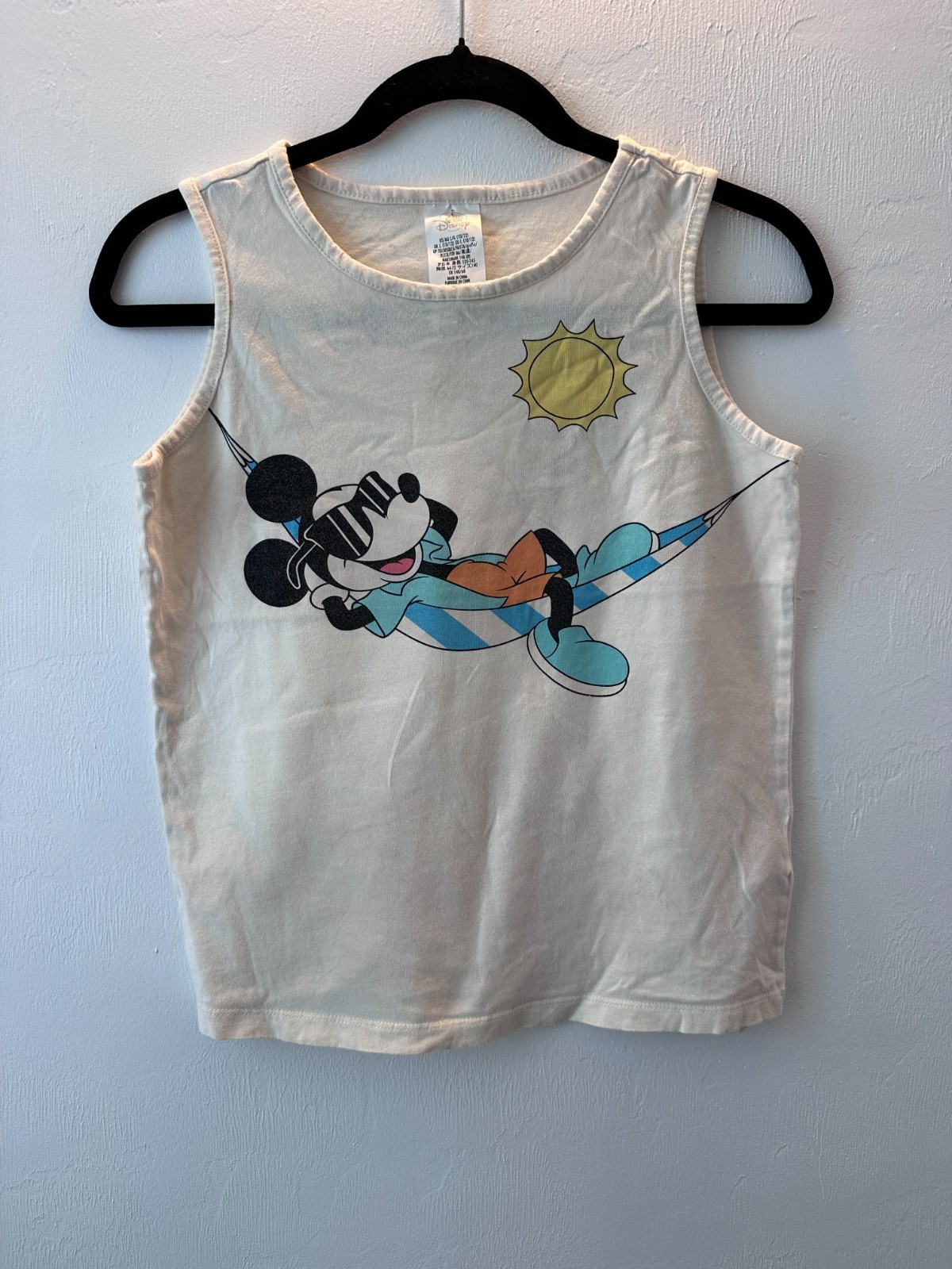 Disney Mickey Mouse Tank Kids Large 10/12 Off White Relaxing Hammock Sun Graphic