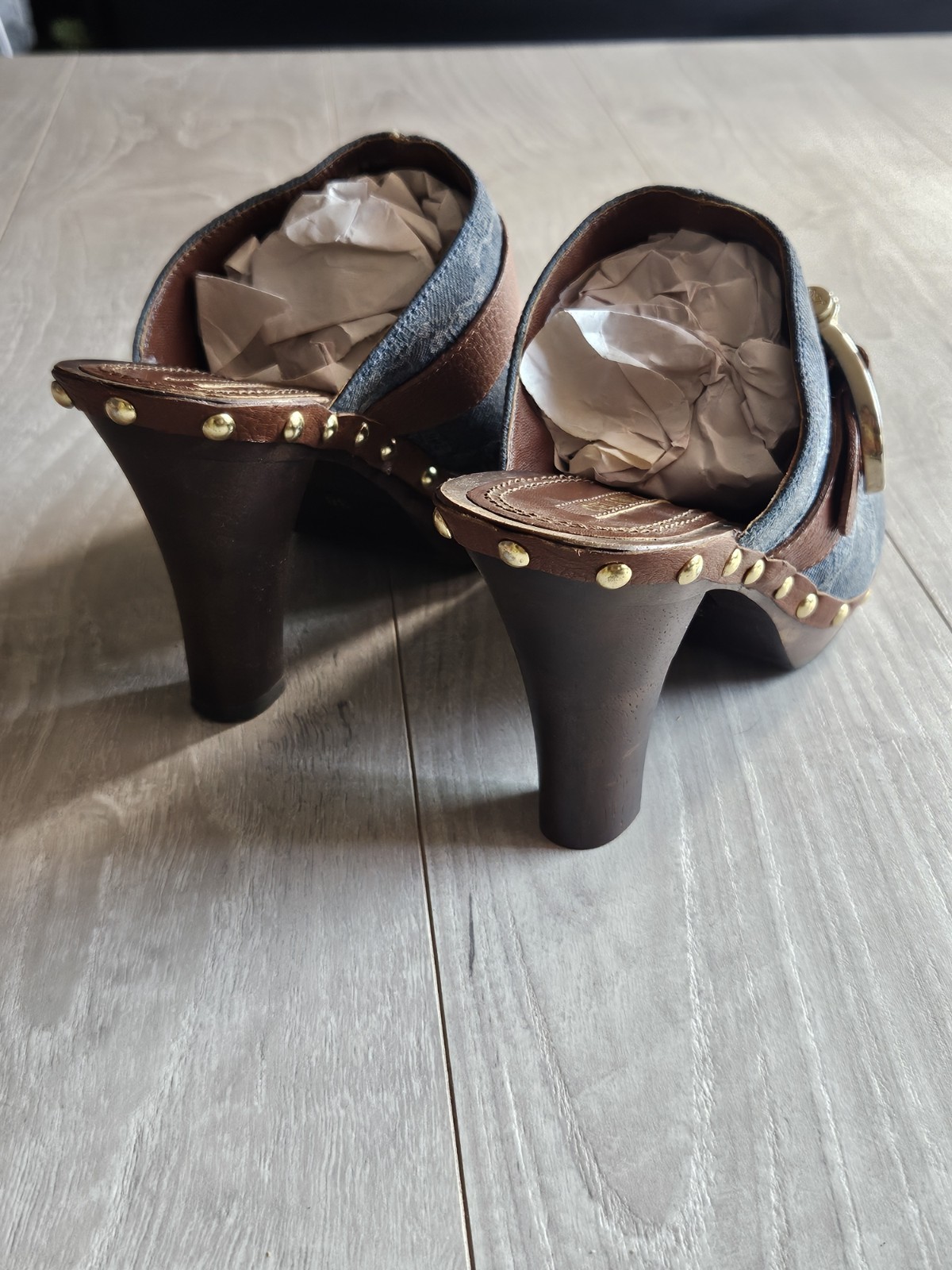 💥Celine Macadam Shoes Sandals Sabot Indigo Brown Size 38