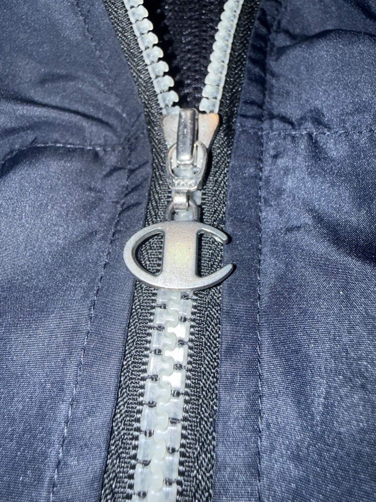 Champion dark blue–Black Hooded Windbreaker with Light Gray Shoulder Panels