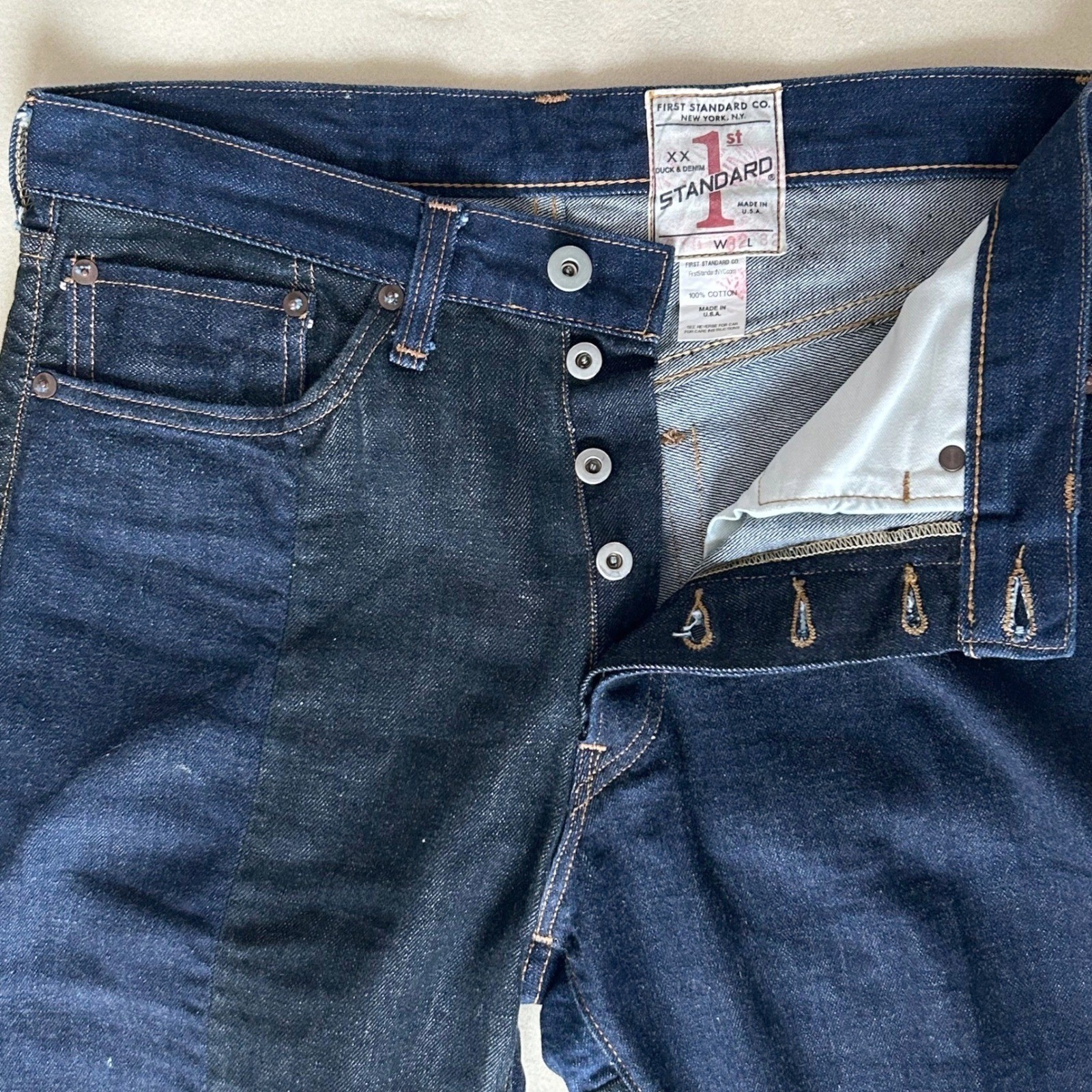 First Standard Co Duck & Denim Jeans Mens 31×30 Indigo Two Tone Straight Leg USA