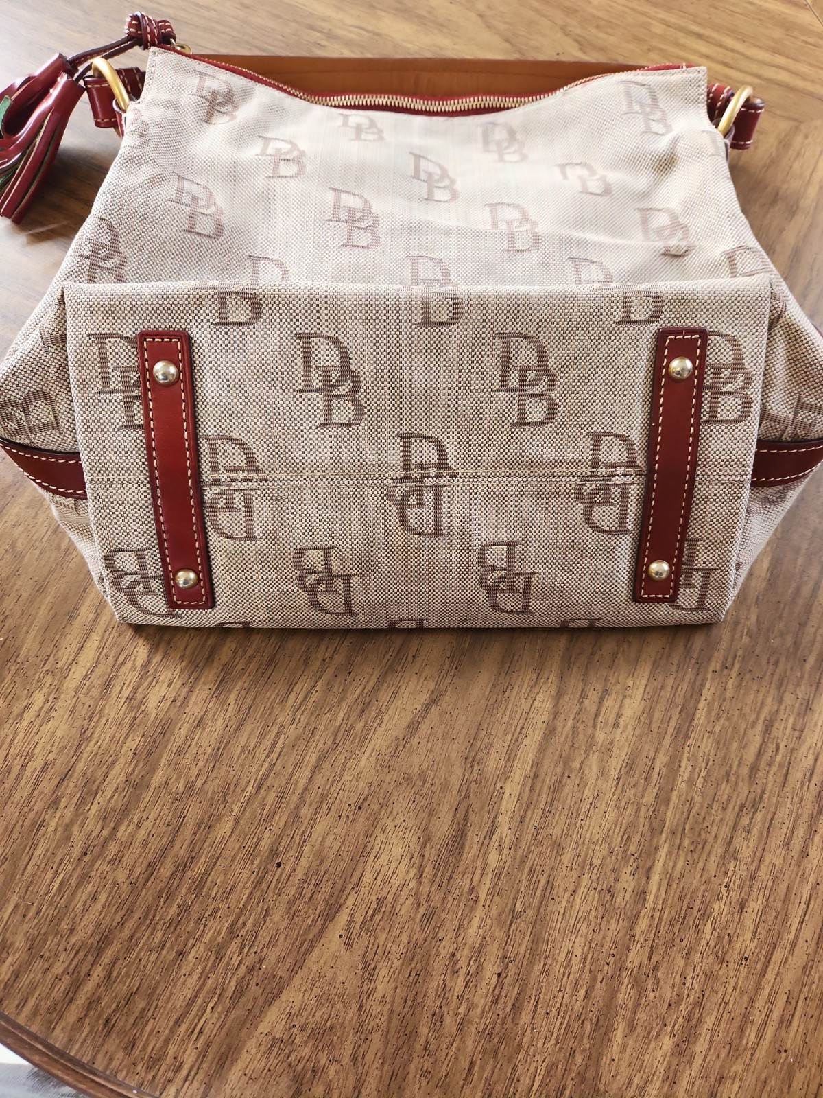 Nice Dooney & Bourke Shoulder Bag Tan Brown Florentine Jacquard Zip Slouchy Y2K