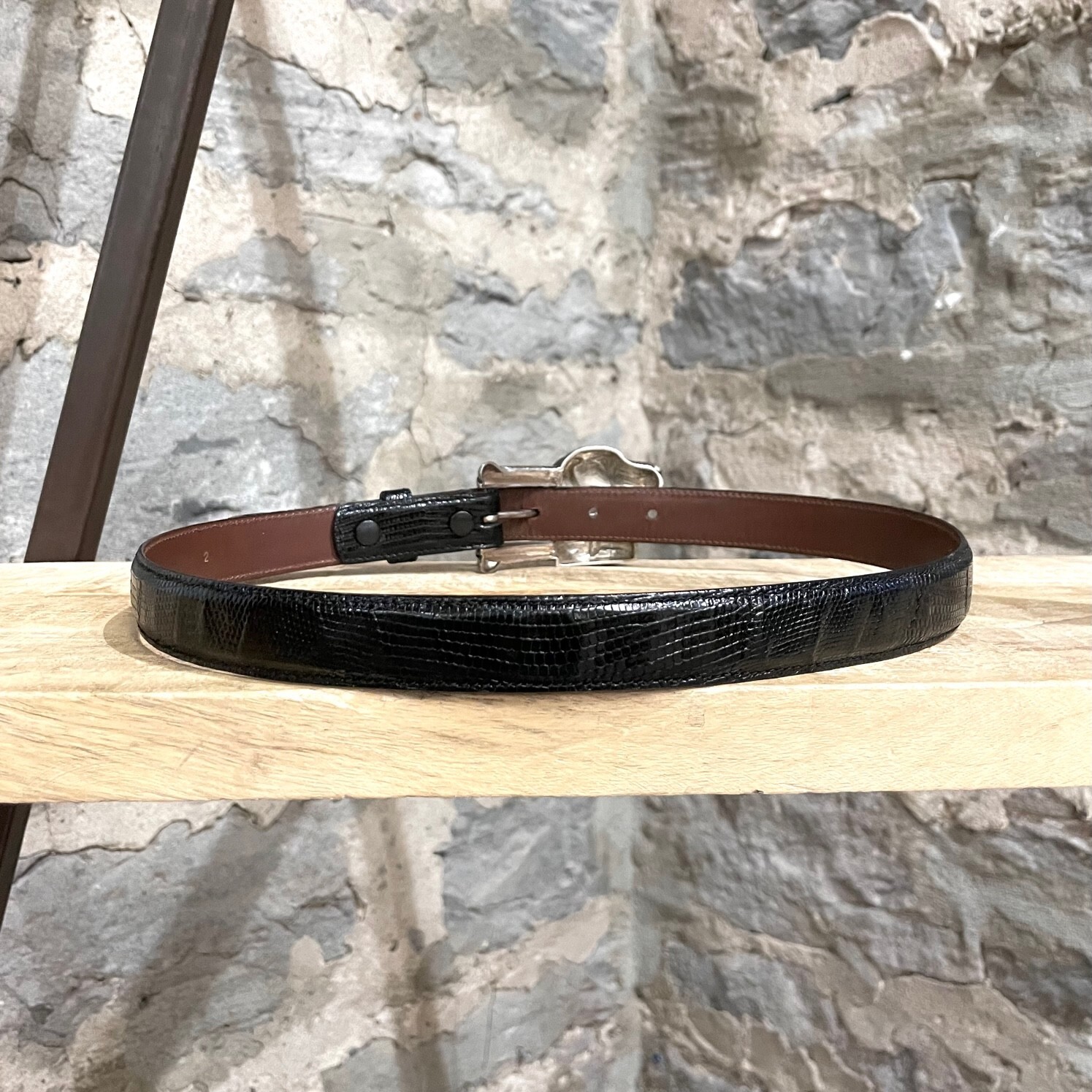 Barry Kieselstein-Cord Black Lizard Dog Buckle Belt – 75cm