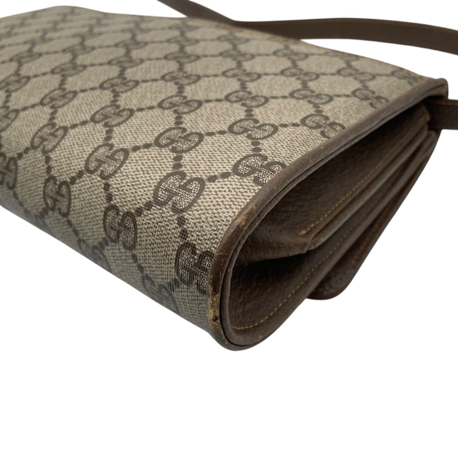 Authentic GUCCI GG Plus PVC Leather Shoulder Bag Messenger Grey Brown Gold