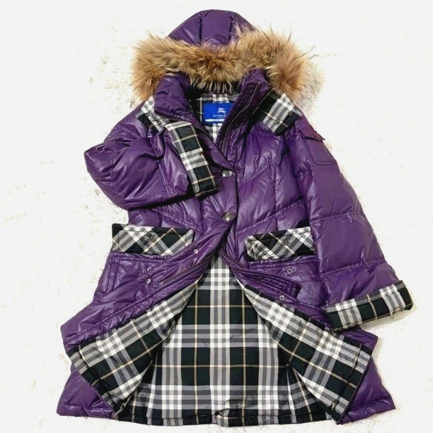 Burberry Blue Label Nova Check Fur Hooded Down Jacket