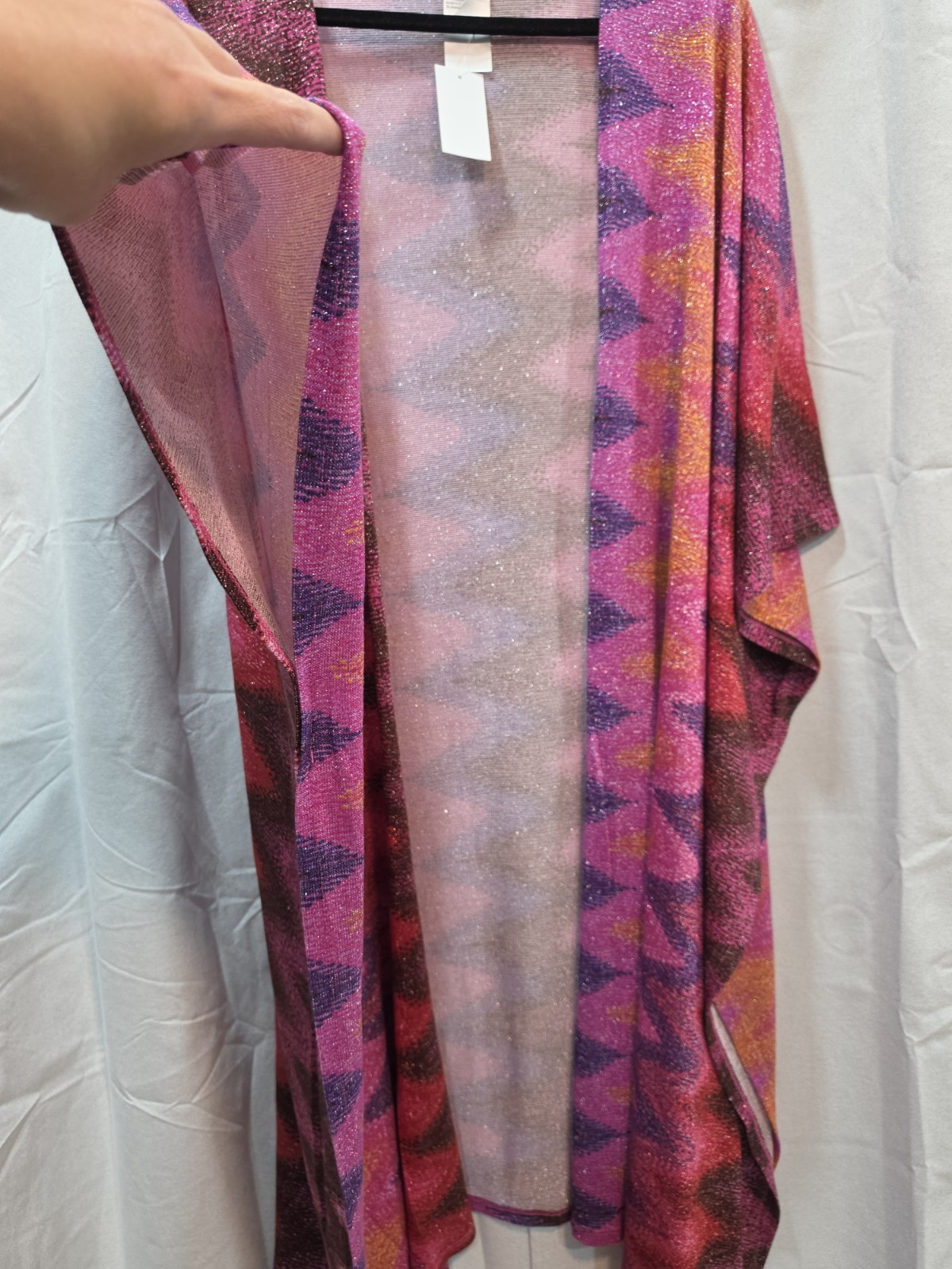 IMAN Shimmering Zig Zag Pink Fuschia Kimono Duster Size Large Tall