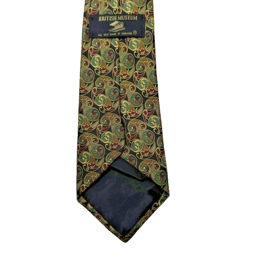 British Museum Celtic Geo Neck Tie Silk Gold Multicolor England 3 1/2×58 in