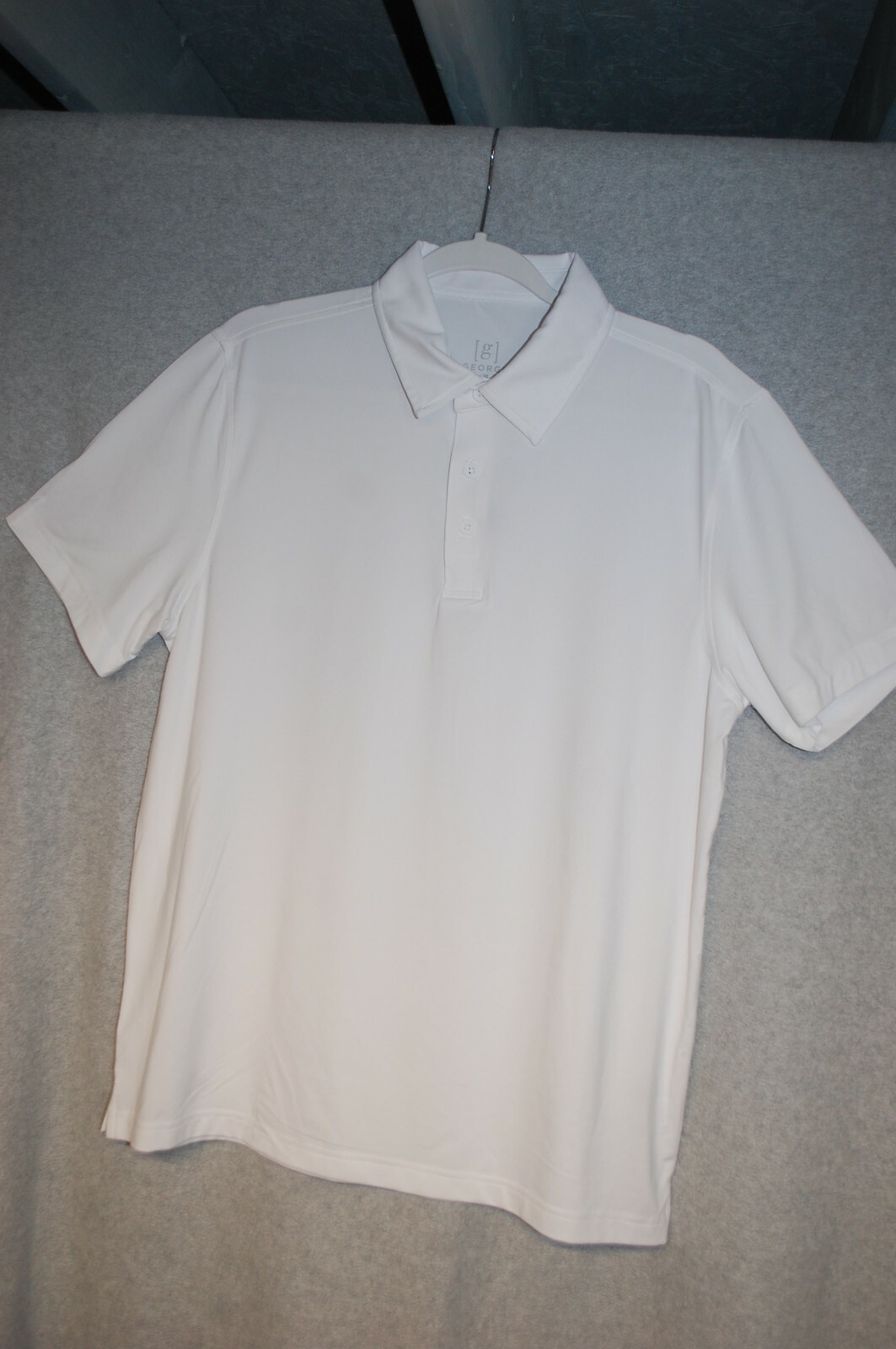 Mens WHITE ATHLETIC S/S POLO SHIRT Stretchy MOISTURE WICK Recycled Poly L 42-44