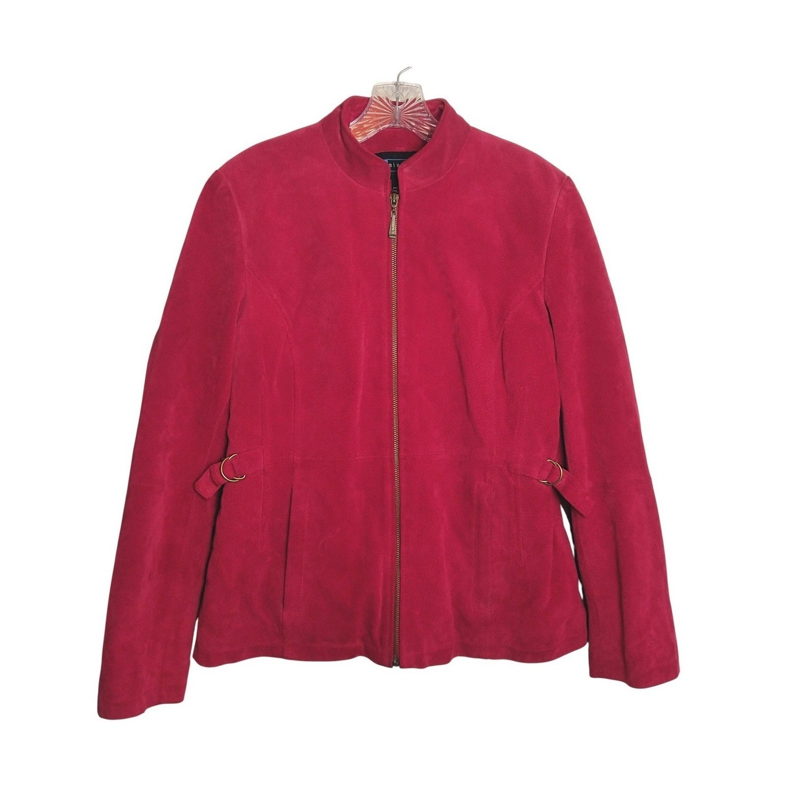 Relativity Red Genuine Suede Leather Zip Mock Neck Jacket M Moto Chic Streetwear