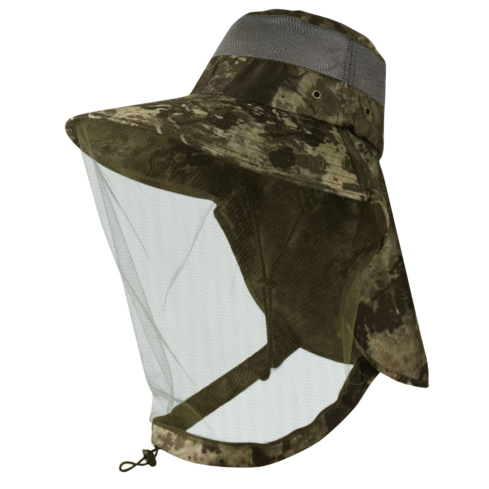 Mosquito Head Net Hat with Neck Flap Wide Brim Sun Protection Cap Hiking Fishing