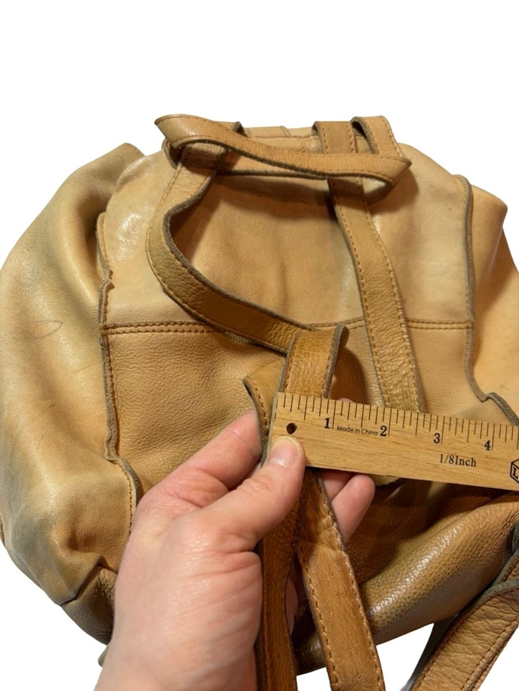 Cut N Paste Leather Backpack Tan Cargo Pocket Slouchy Distressed Boho flaw