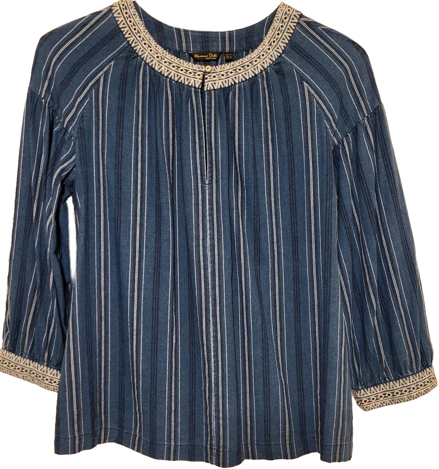 Massimo Dutti Blouse, M. Cotton, 25″ L. Blue/white Striped. Hand Wash. Exc Cond