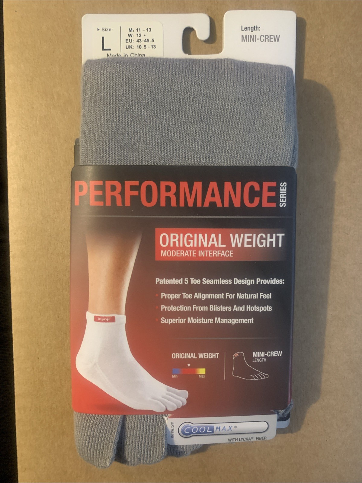 INJINJI PERFORMANCE MINI-CREW TOE SOCKS (Original Weight – Coolmax – Large)