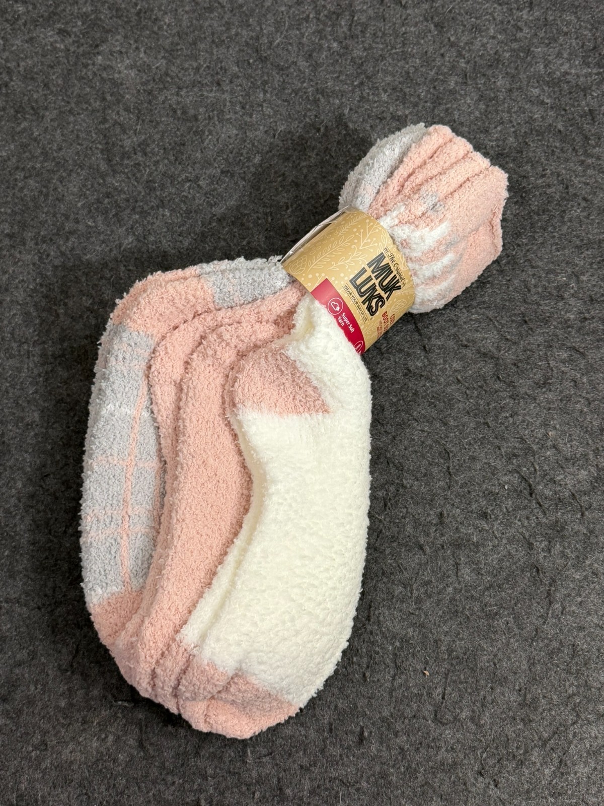 Muk Luks Super Cozy Boot Socks Super Soft Yarn Pink & Gray 3 Pair Size 6-10