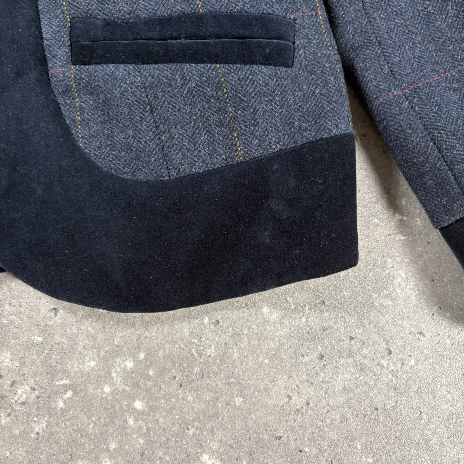 Joules Blazer UK 12 Blue Wool Tweed Jacket Windowpane Velvet Trim Hartfield
