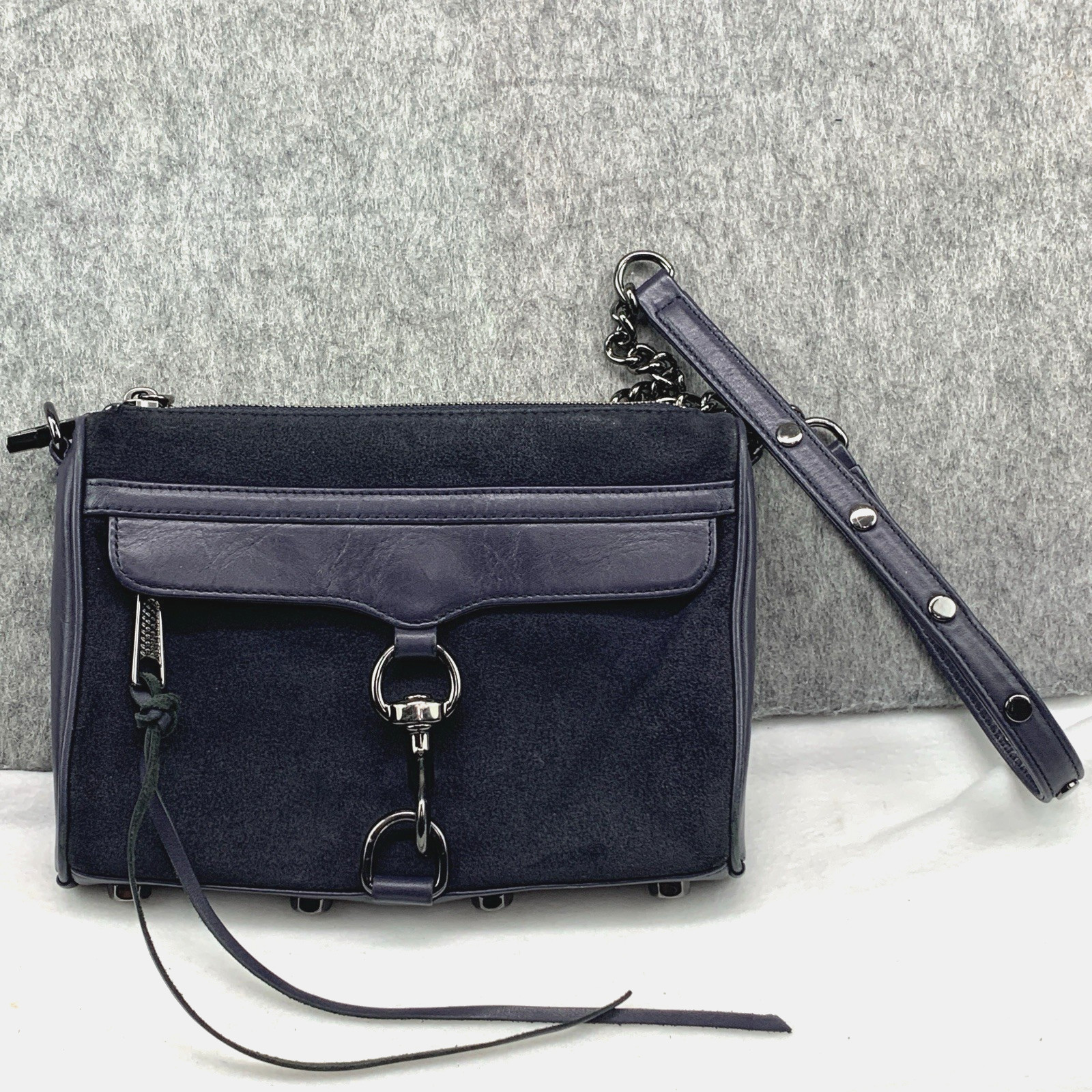 Rebecca Minkoff Blue Mini Mac 100% Genuine Suede Leather Crossbody Purse Blue
