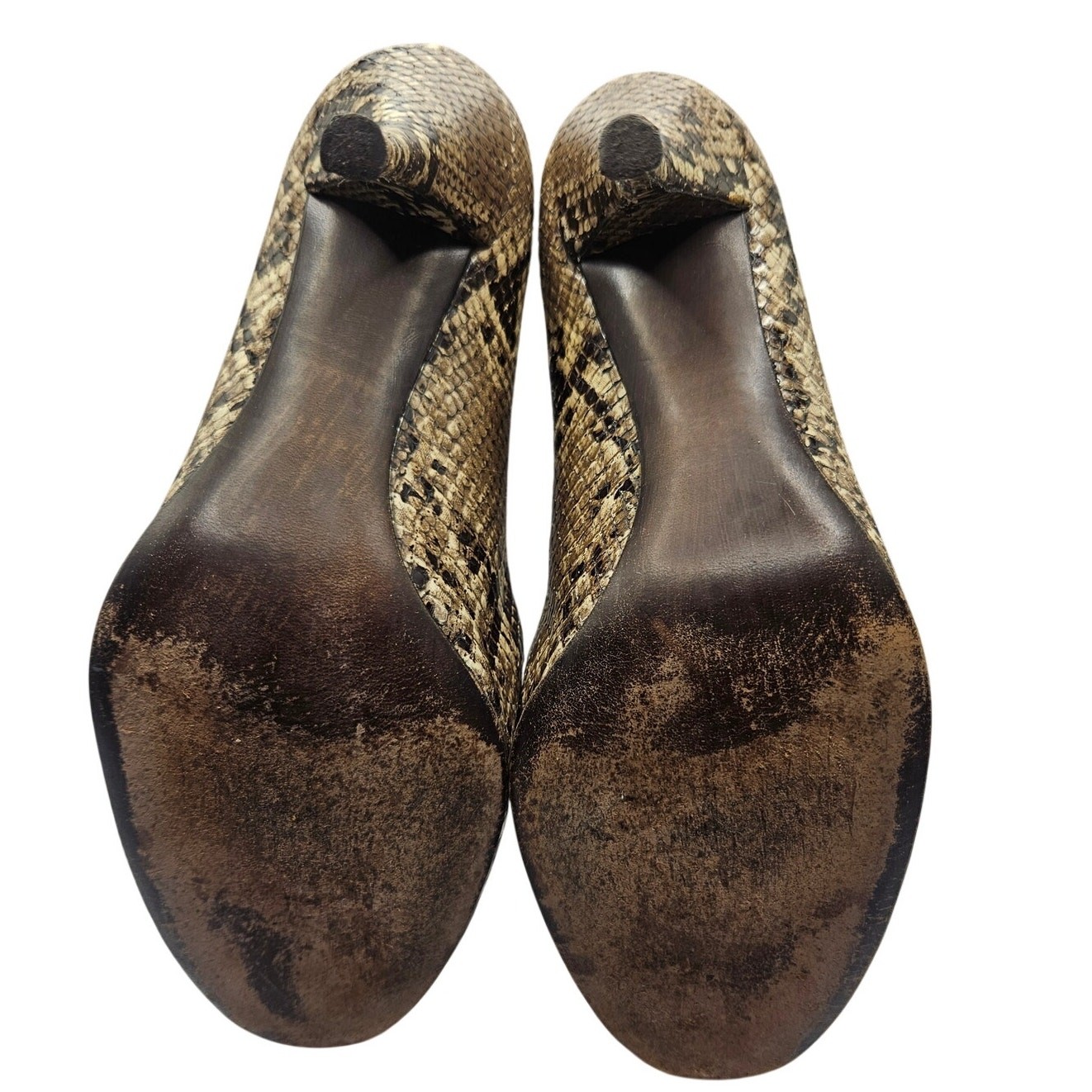 Stuart Weitzman Snakeskin Heels Brown Cream 4″ Heel Sz 10.5M