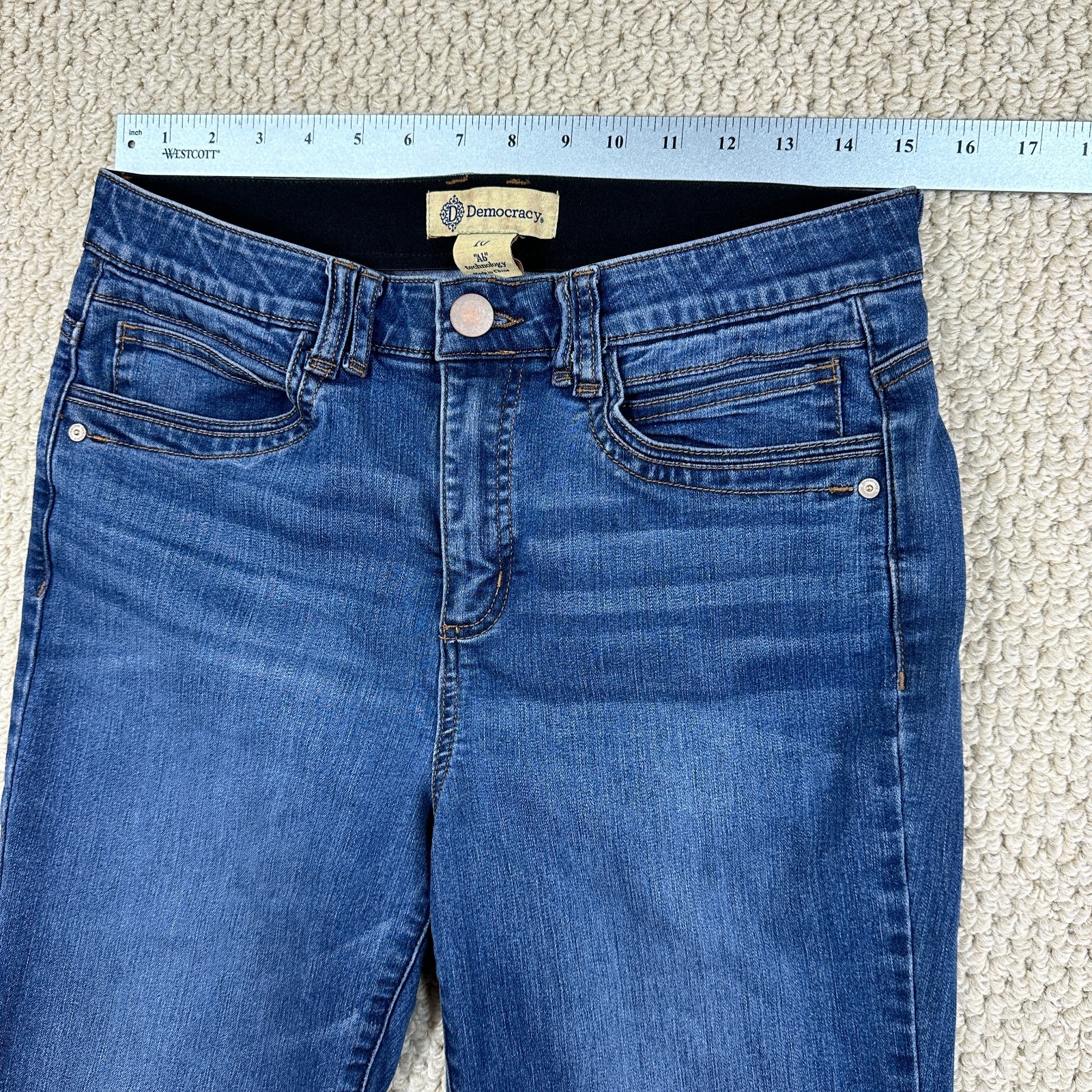 Democracy Jeans Womens 10 Blue Ab Technology Itty Bitty Bootcut Stretch Frayed