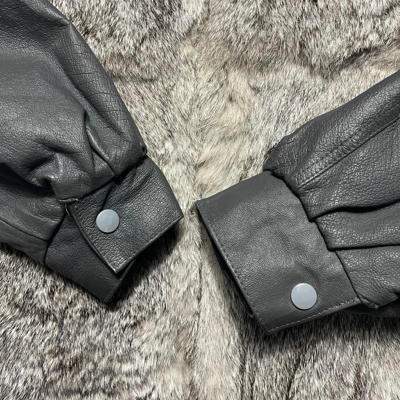 VTG 80s Sergio Valente Genuine Rabbit Fur Grey Leather Bomber Jacket • Sz L