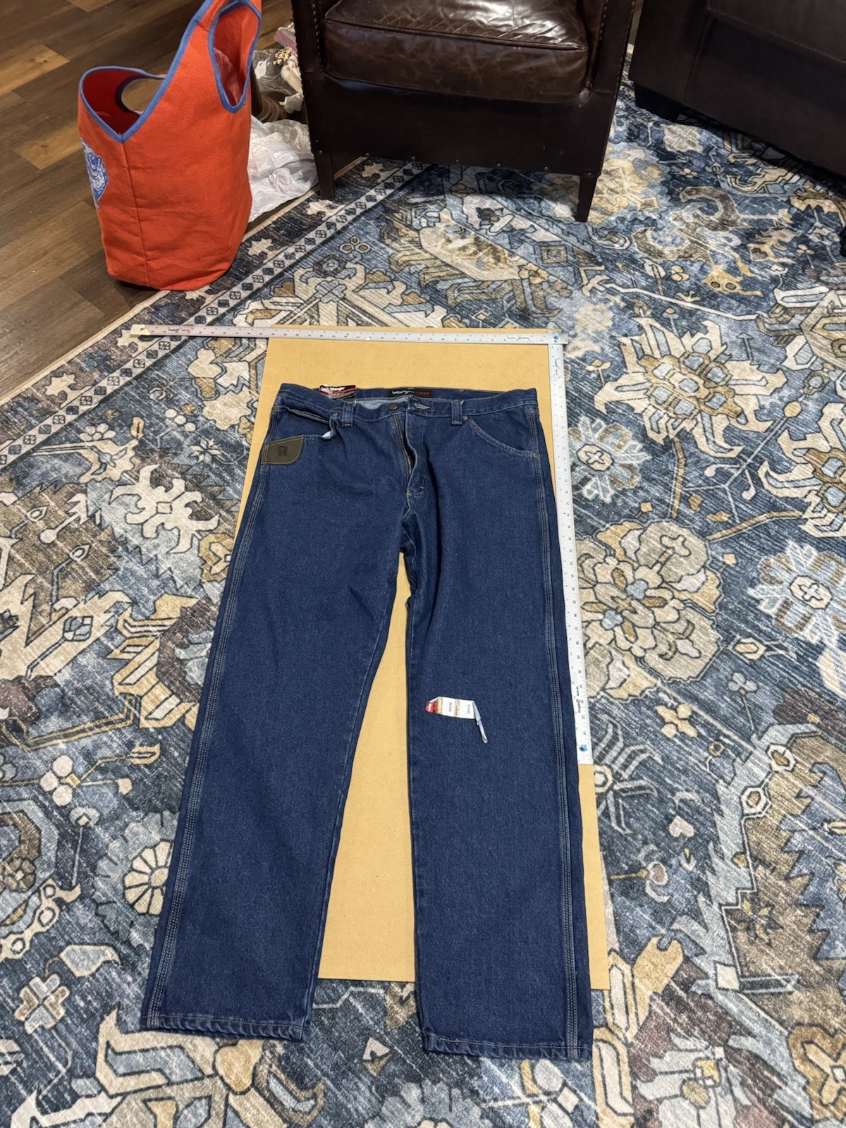 Wrangler RIGGS Workwear Men’s Blue Dark Wash Denim Jeans Relaxed Straight