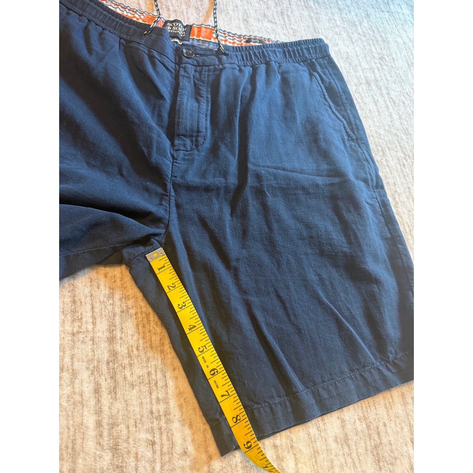 Scotch & Soda Blue Fave Linen Blend Elastic Waist Drawstring Shorts Men’s 38