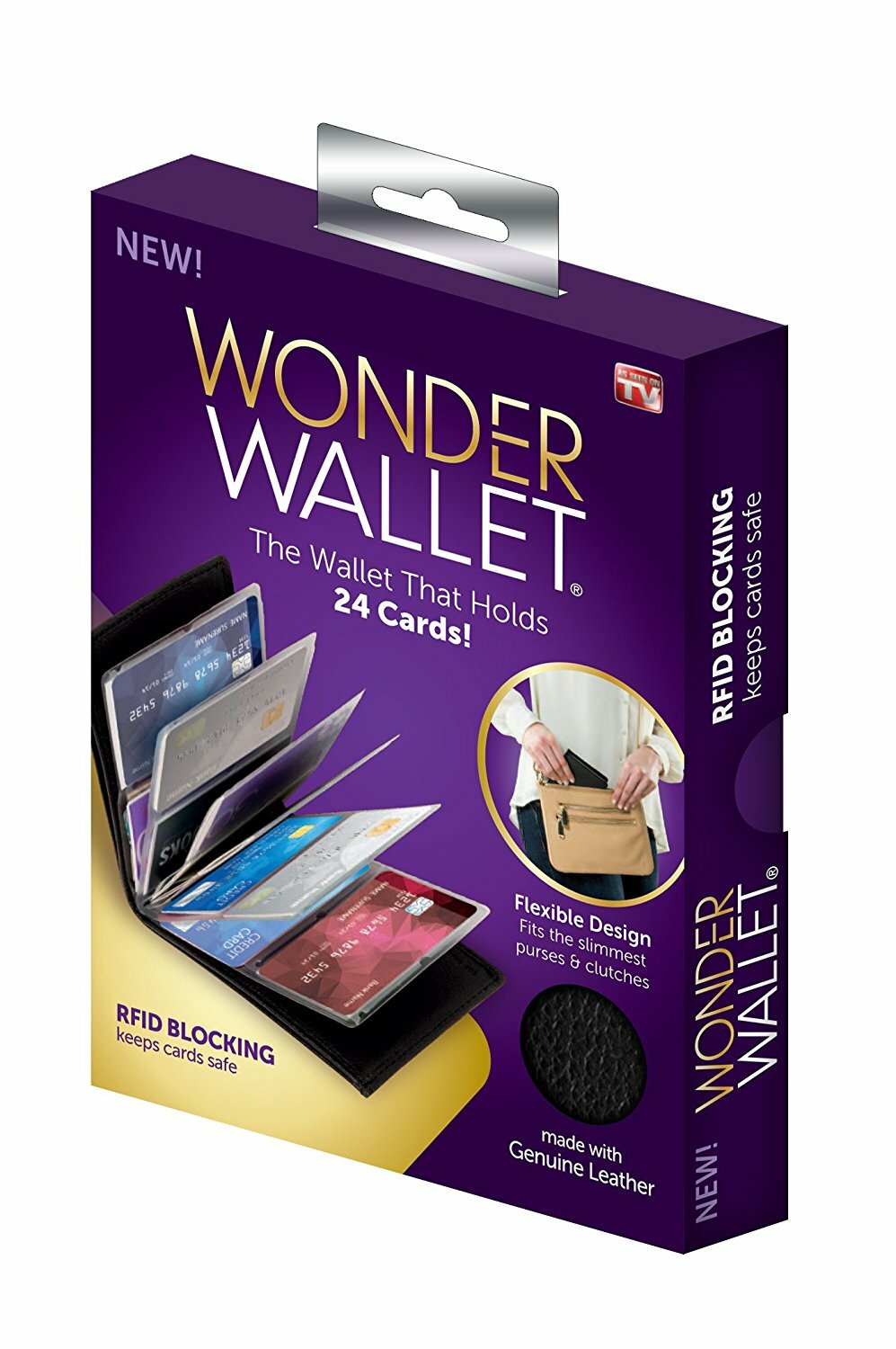 Wonder Wallet Amazing Slim RFID Wallet As Seen on TV Black Leather Wonder Wallet