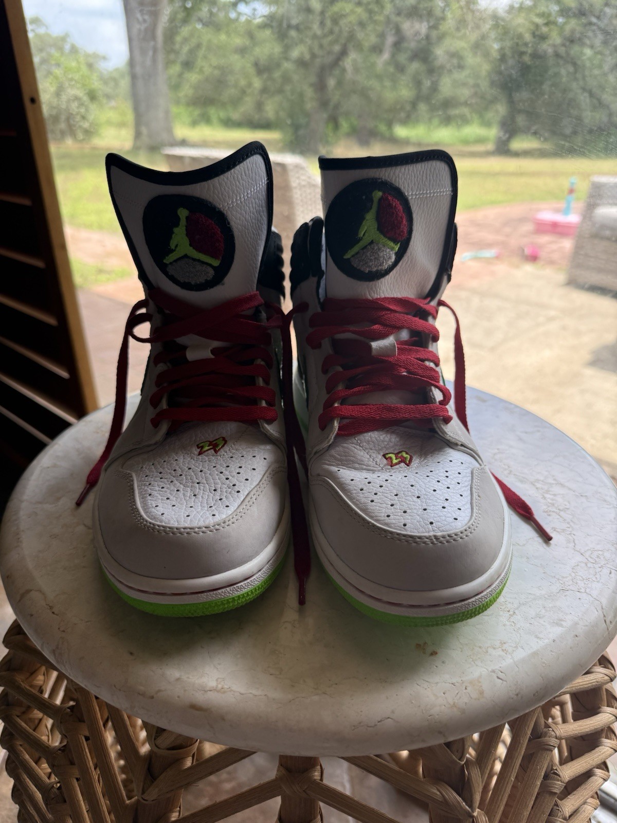 Jordan One High Tops, 2013 Black White, Green And Red