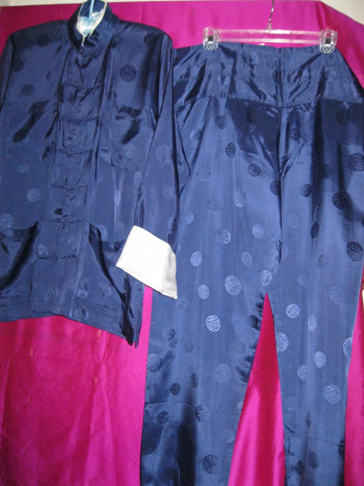 CHINA, 2 PC. NAVY BLUE COLORED ASIAN STYLE TOP & SLACKS, NEW, SZ S/M.
