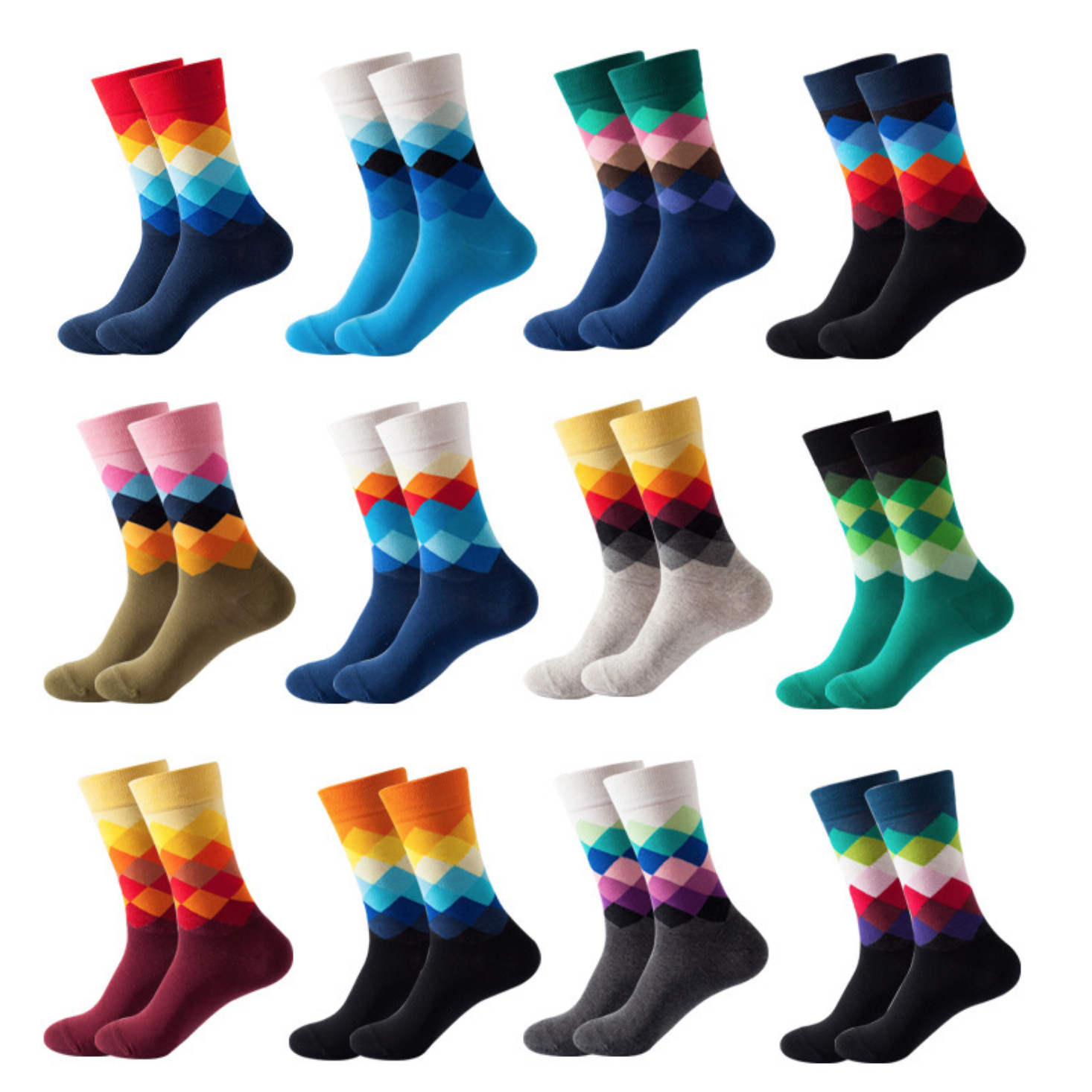 Men’s 4 PACKS Argyle Groomsmen DRESS Crew Socks For Suit Cute Funky Colorful