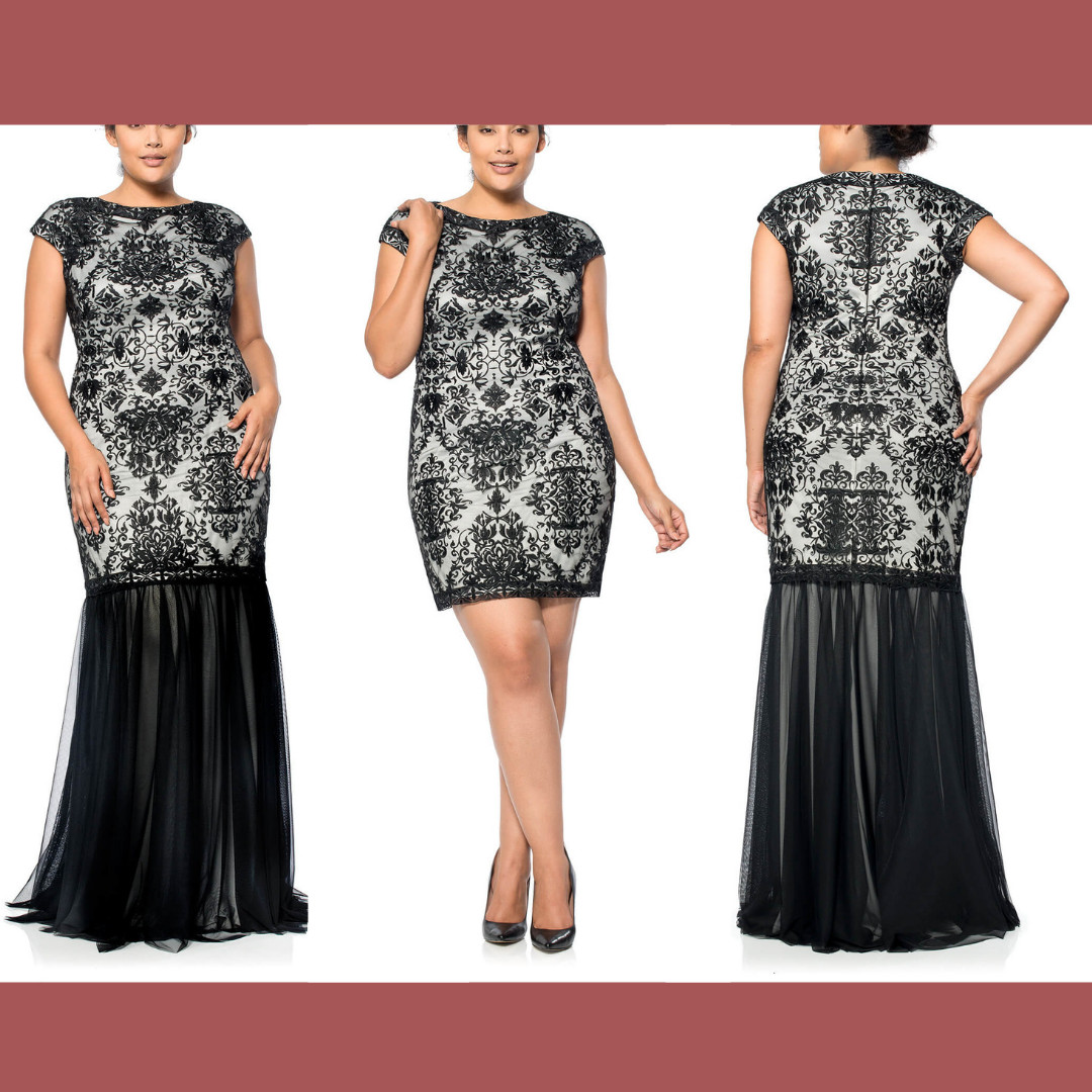 NEW $628 Tadashi Shoji Convertible Embroidered Tulle Gown [ SZ PLUS 16Q ] #E488