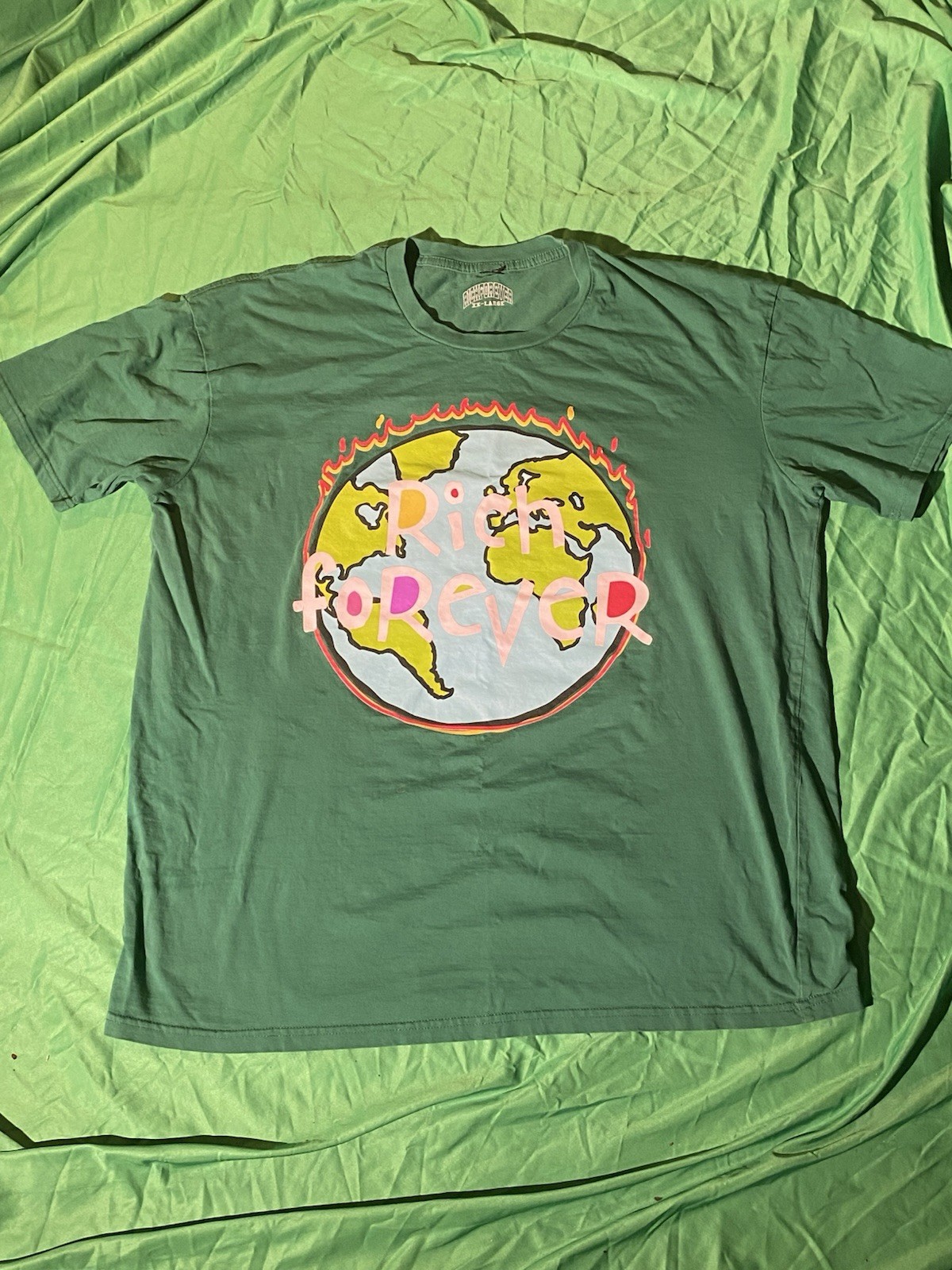 Rich Forever Graphic T Shirt Mens Green Streetwear Money World Tee