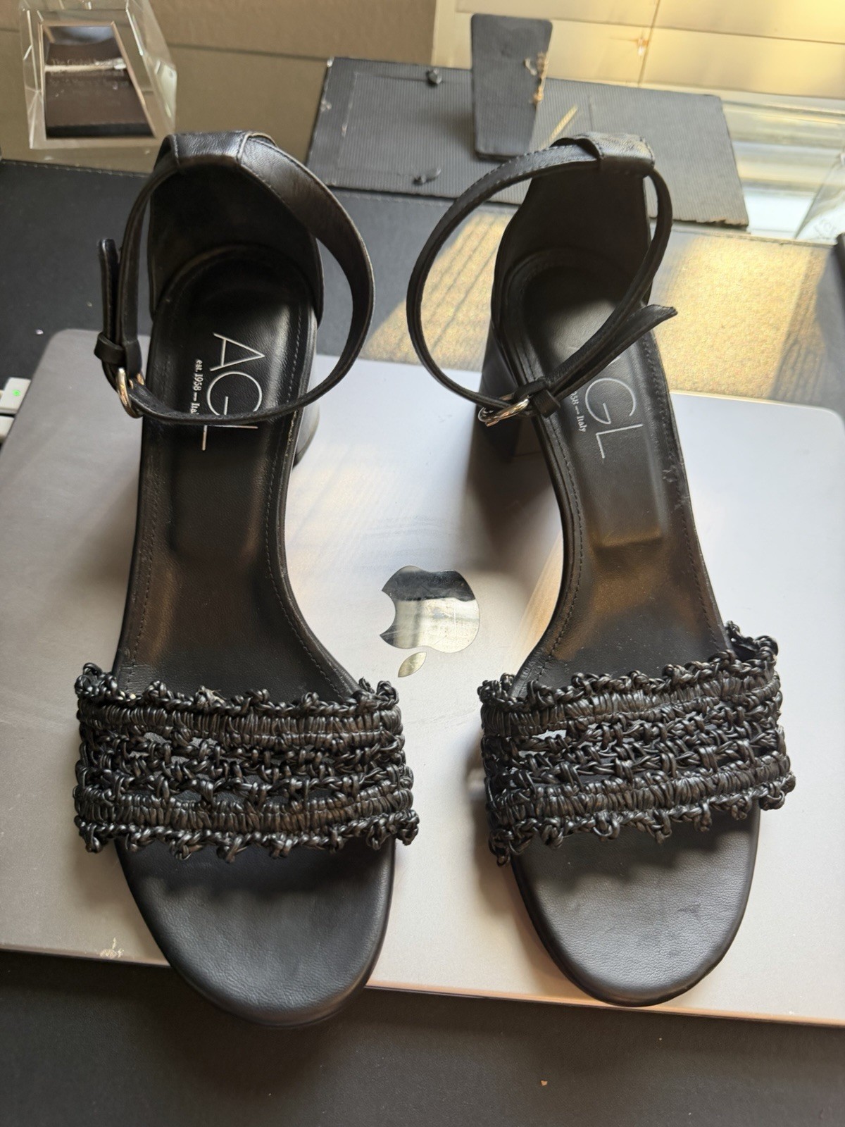 AGL Sandals Women Size EU39. Black Leather Ankle Strap Block Heels