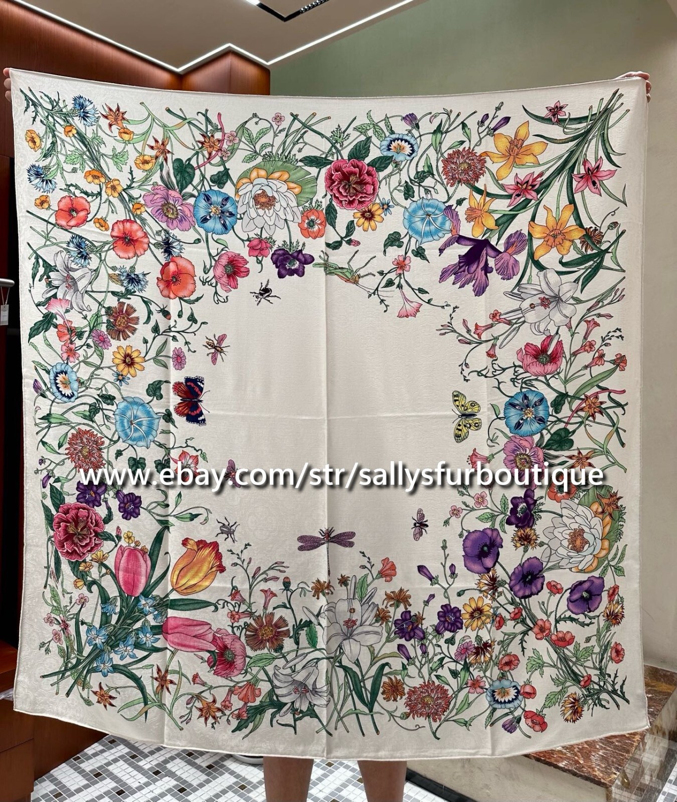 Sallys Quality75% Cashmere 25% silk Jacquard Wrap Scarf Florals Print Shawl 53″