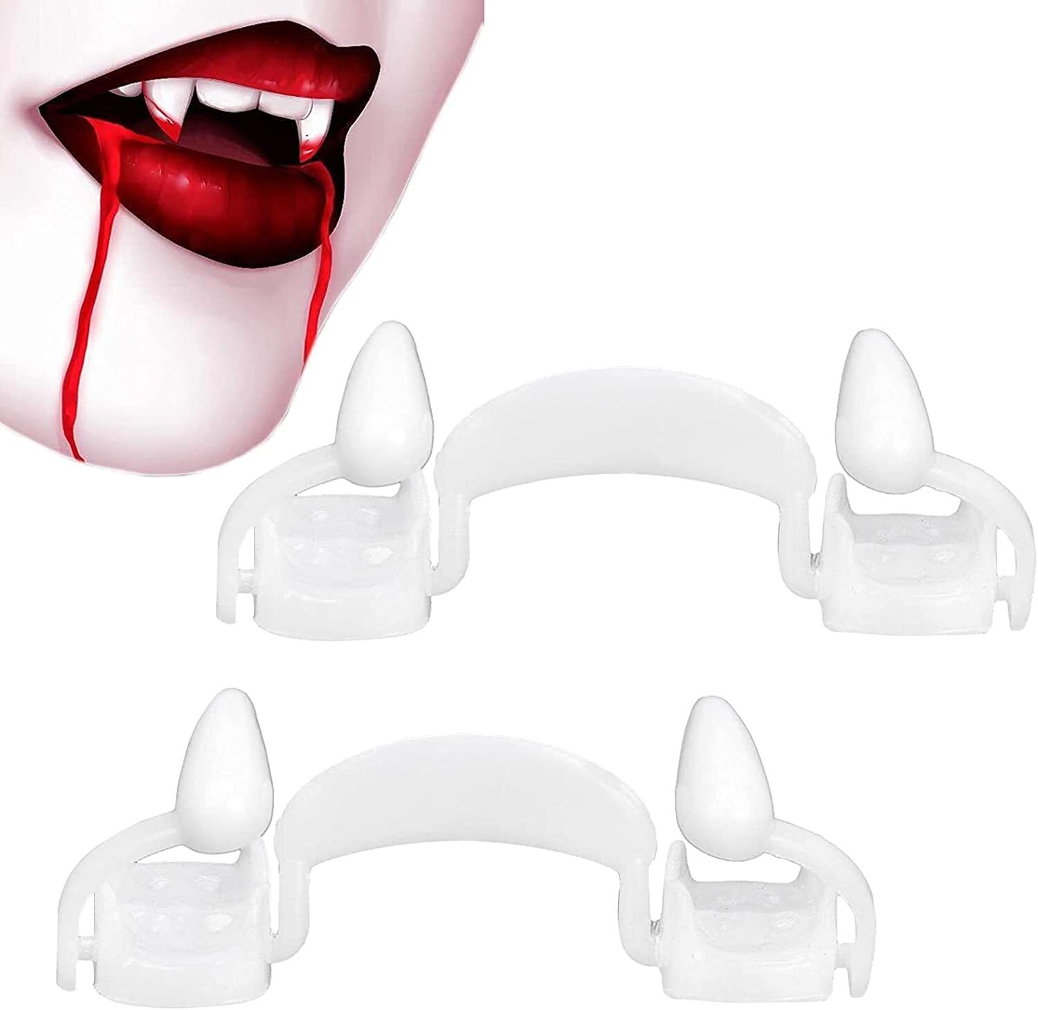 4×Retractable Vampire Teeth Fangs Halloween Cosplay Makeup Zombie Dentures Teeth