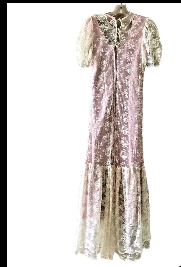 Lace Pink Mermaid Dress Theatre Play Event Vtg Victorian Style 1890s-1900s