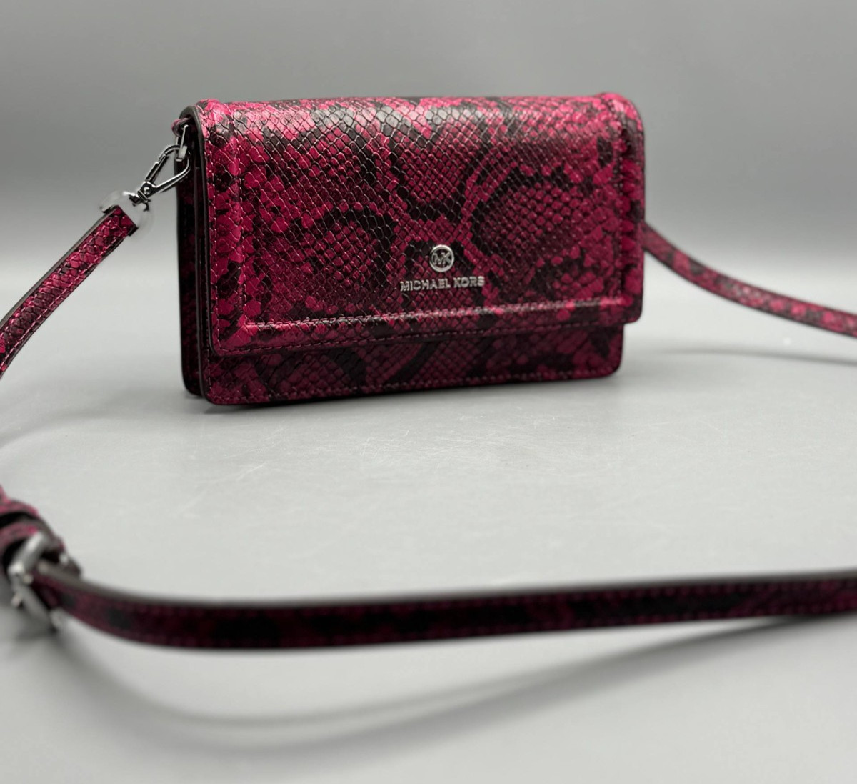 Michael Kors Jet Set Small Snake Print Crossbody Bag Pink Black Leather