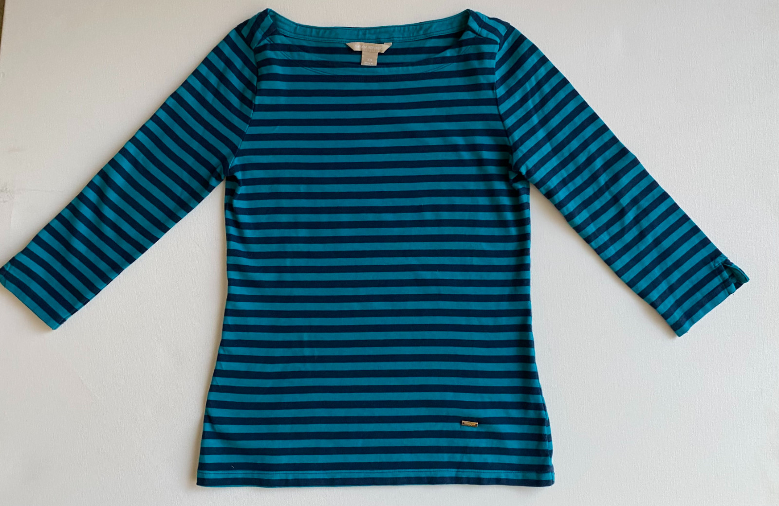 Banana Republic Blue-Green Striped Pullover Top 3/4 Sleeve Women’s XS RN 54023