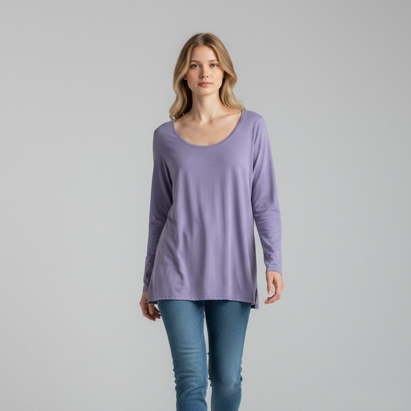 J. Jill Pure Jill Wisteria Purple Pima Cotton Split Hem Top Size Medium LS New