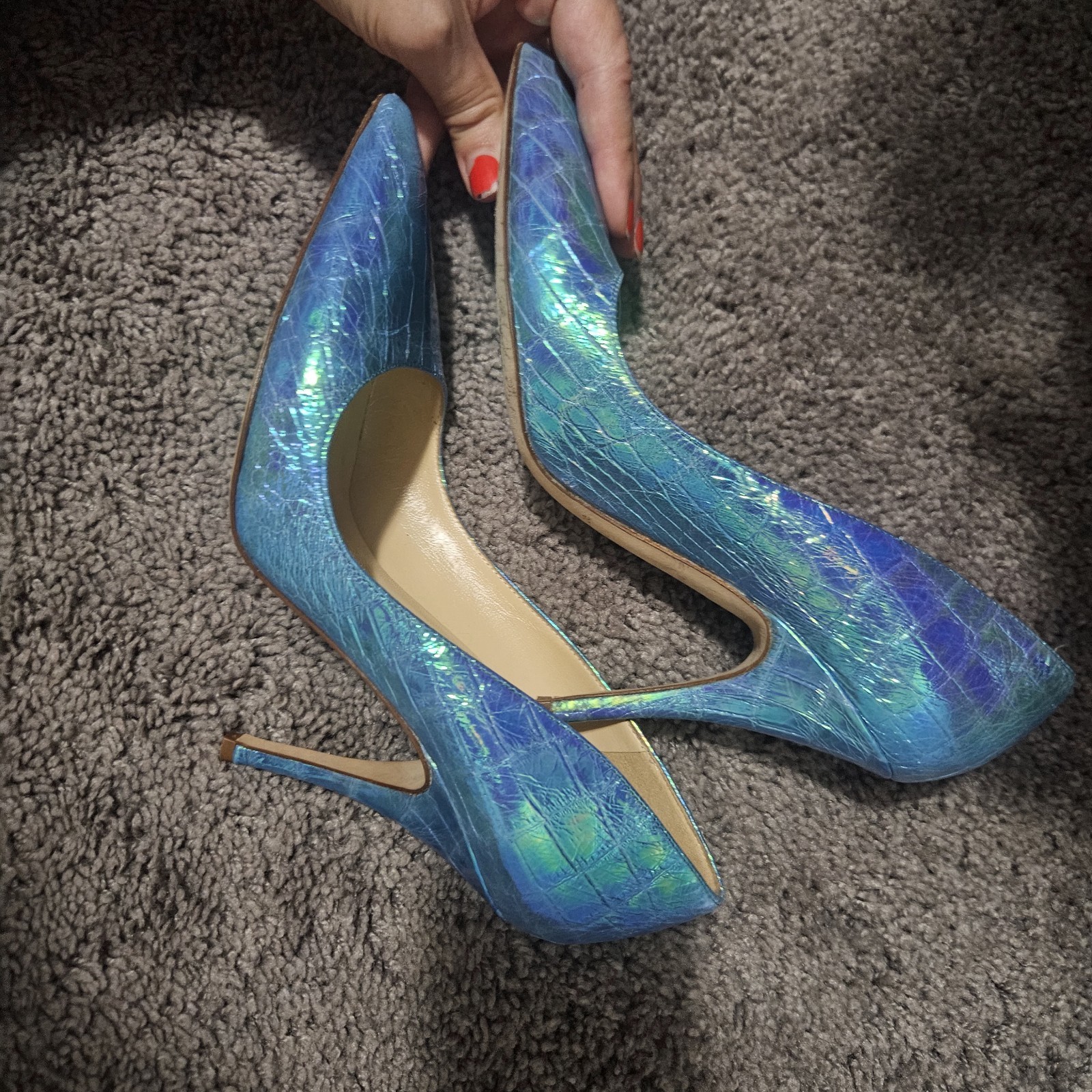 Blue Turquoise Croc Embossed Aquatic Pointy Toe Pump Leather Kate Spade Size 8