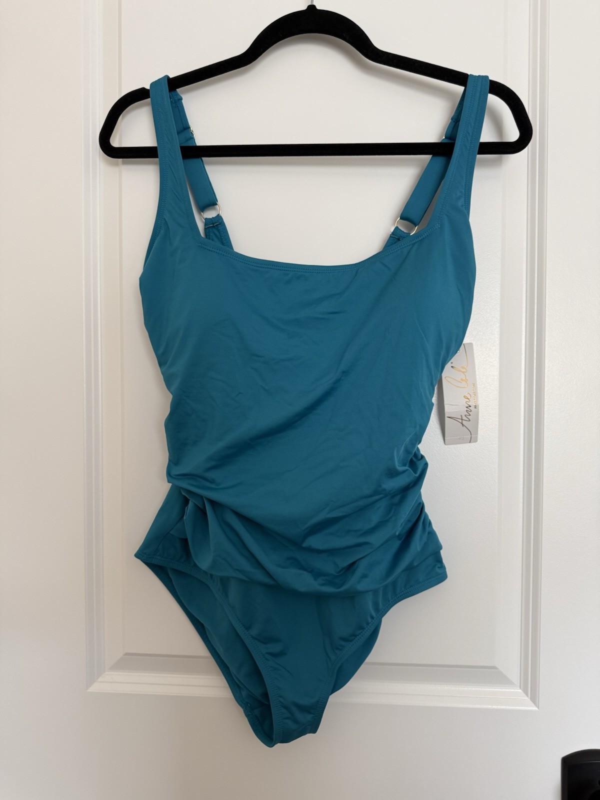 Anne Cole Womens 10 Ruched Tummy Control Adjustable Teal One Piece Swimsuit NWT