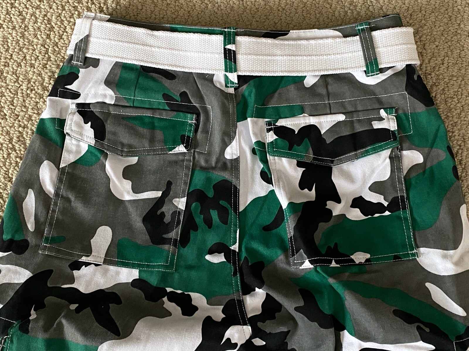 NWT Men’s Nathan Green White Camouflage Camo Belted Cargo Pocket Shorts ALL SIZE