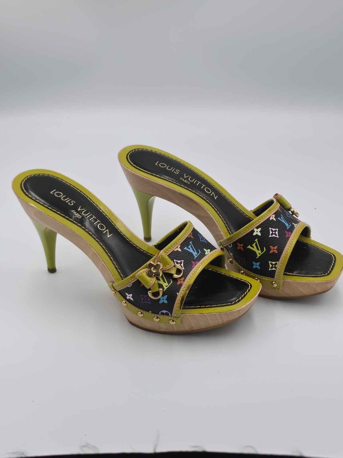 Louis Vuitton Multicolor Monogram Wood Heel Mules Women’s US 6 EU 36 Italy