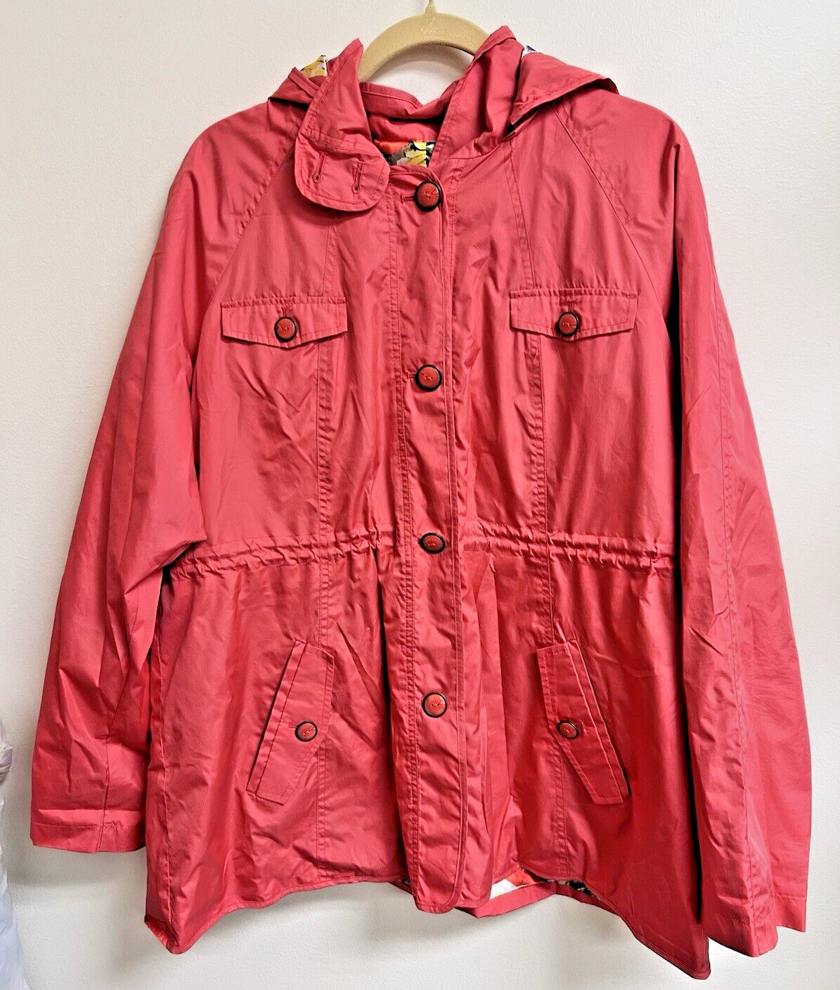 Dennis Basso XL Raincoat Button Front Coral Orange Color Good Shape