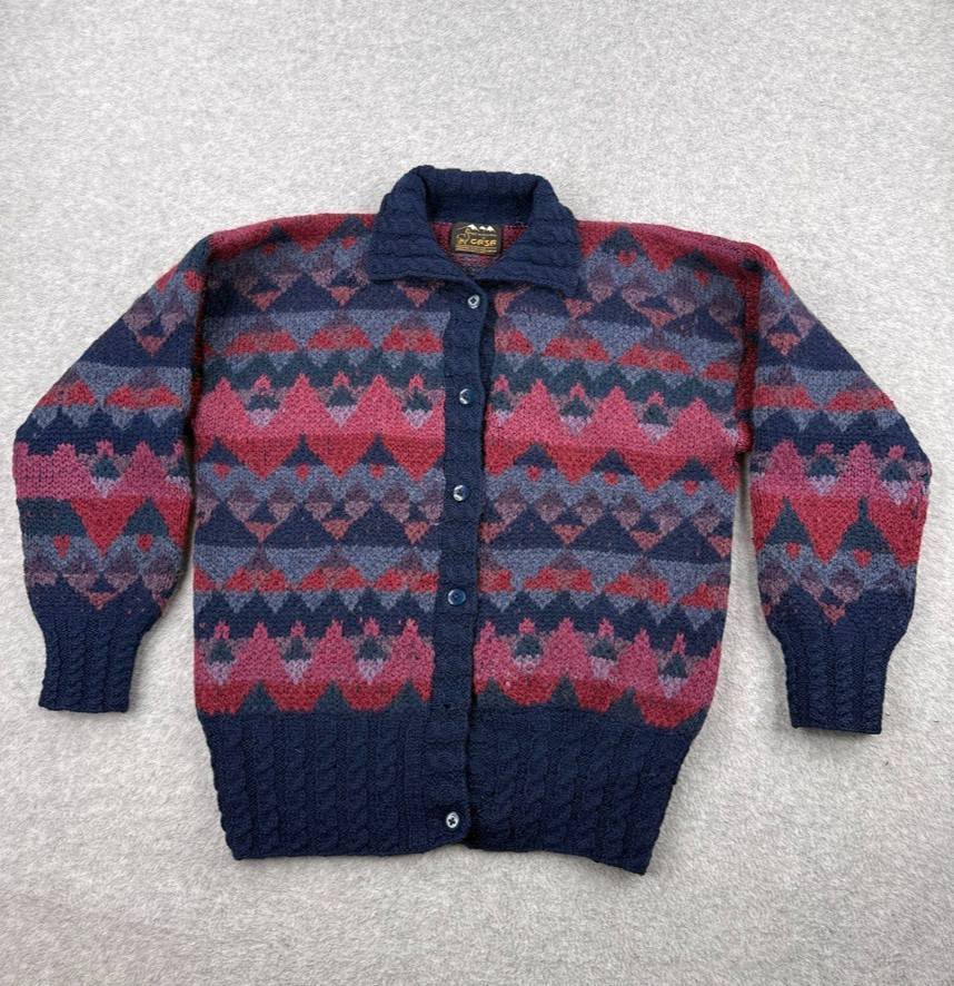 100% Alpaca Wool Cardigan Sweater By Casa M Womens Colorful Thick Warm
