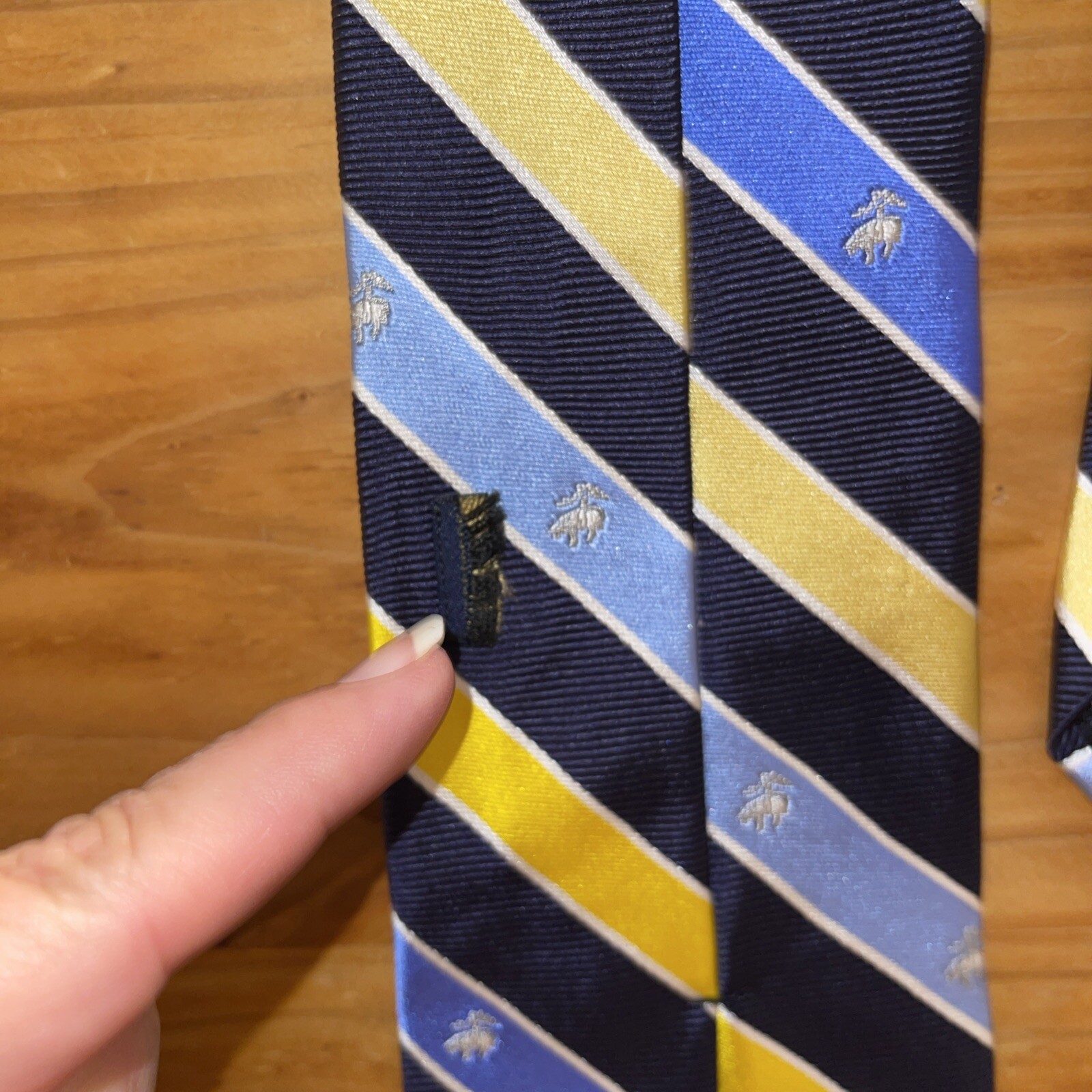 Brooks Brothers Neck Tie Men Logo Striped Yellow Navy Blue Repp
