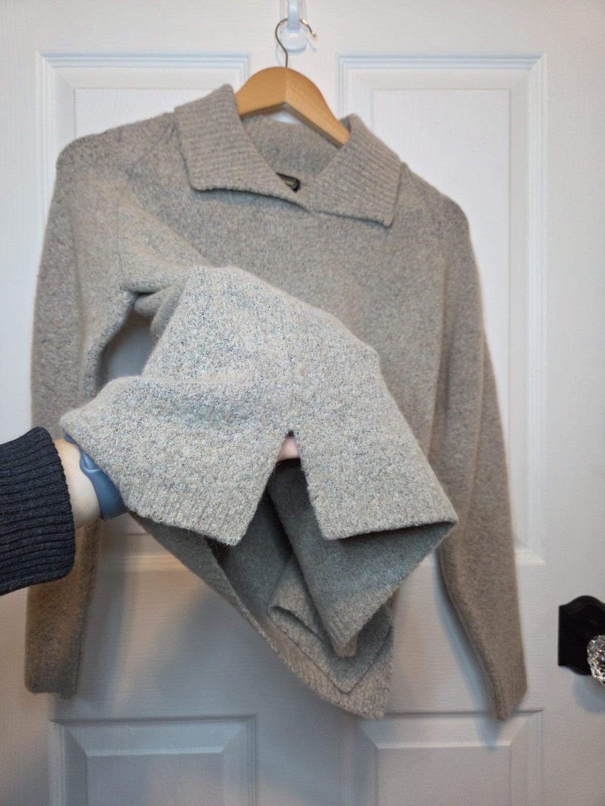 Vtg Jeanne Pierre Wool Blend Sweater Beige Collared M Classic Heritage Academia